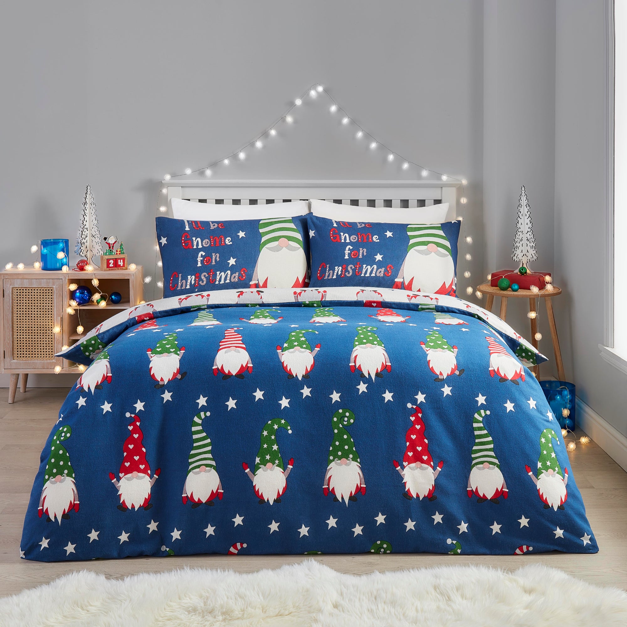 Duvet Cover Set Gnome For Christmas by Fusion Christmas in Navy