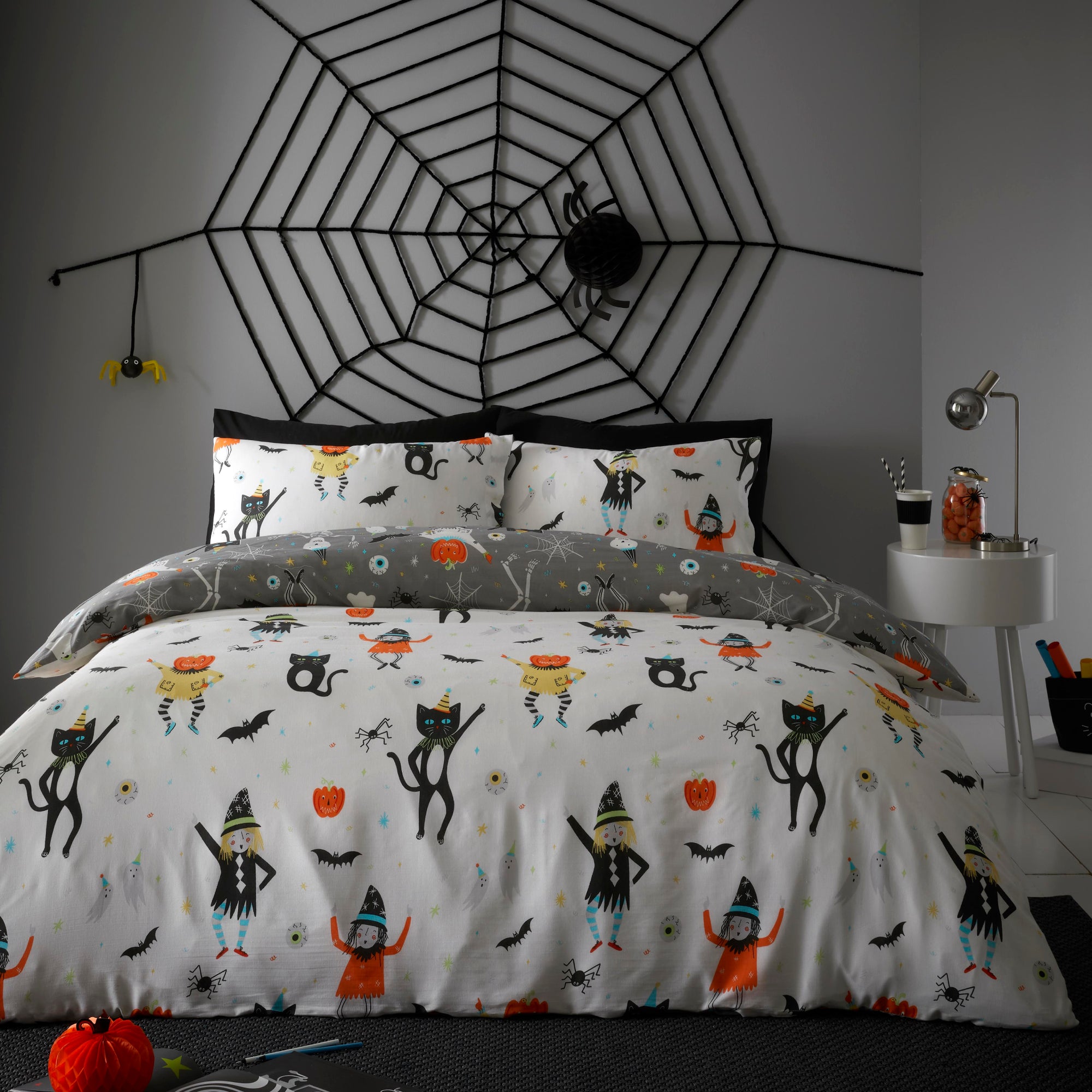 Duvet Cover Set Halloween Party by Bedlam in Grey