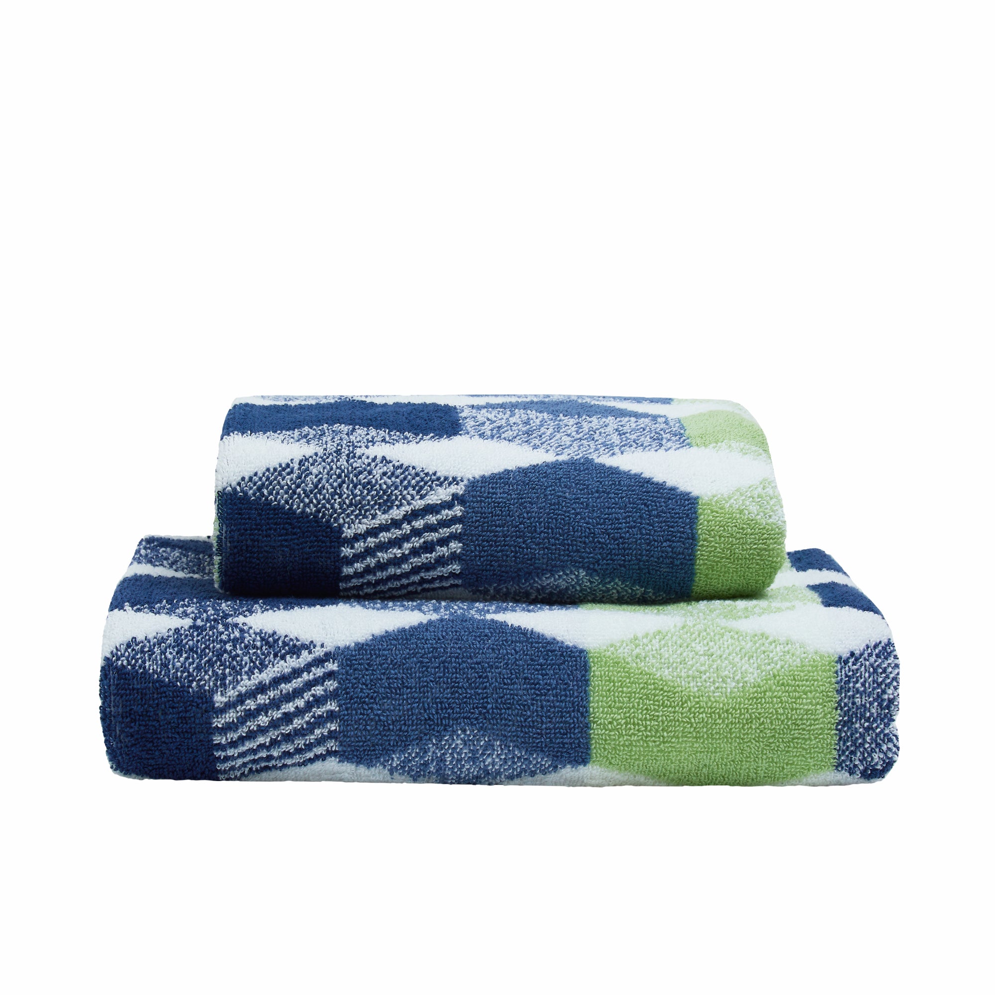 Hexagon Hand and Bath Towels by Fusion Bathroom in Navy
