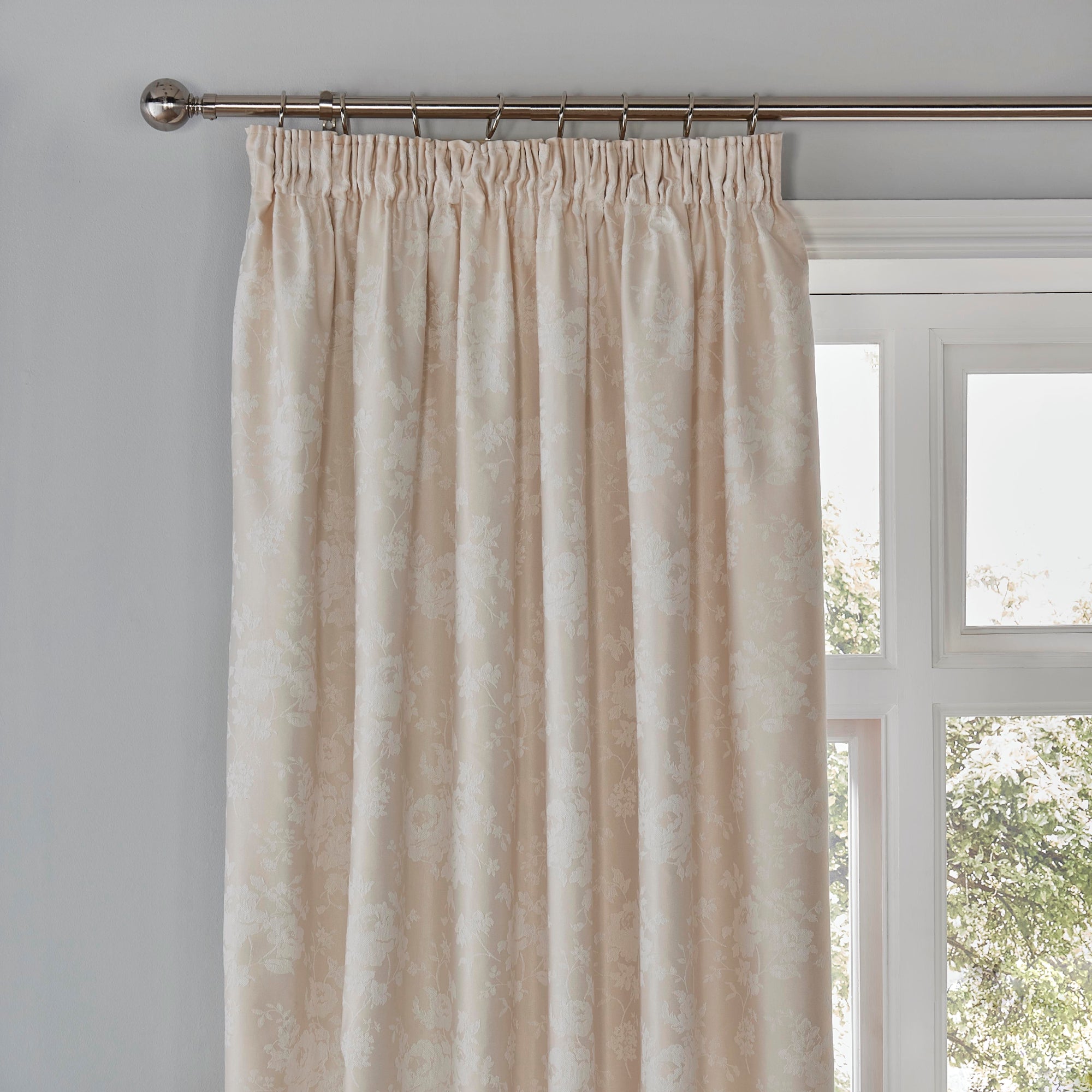 Pair of Pencil Pleat Curtains With Tie-Backs Imelda by Dreams & Drapes Woven in Ivory