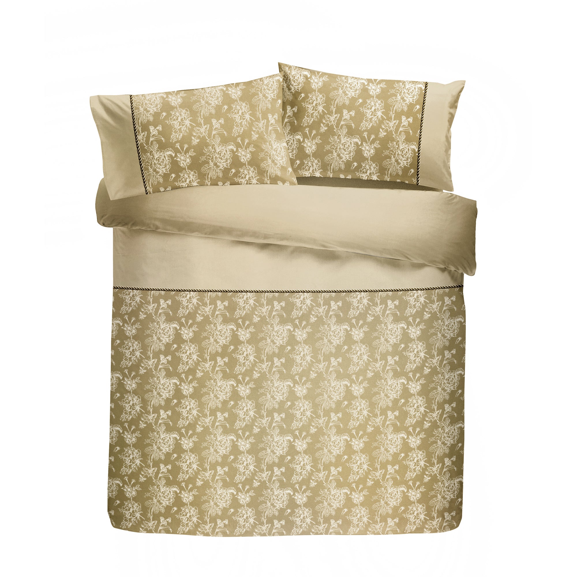 Jasmine - Damask Easy Care Bedding Set, Curtains & Cushions in Champagne - by D&D Woven