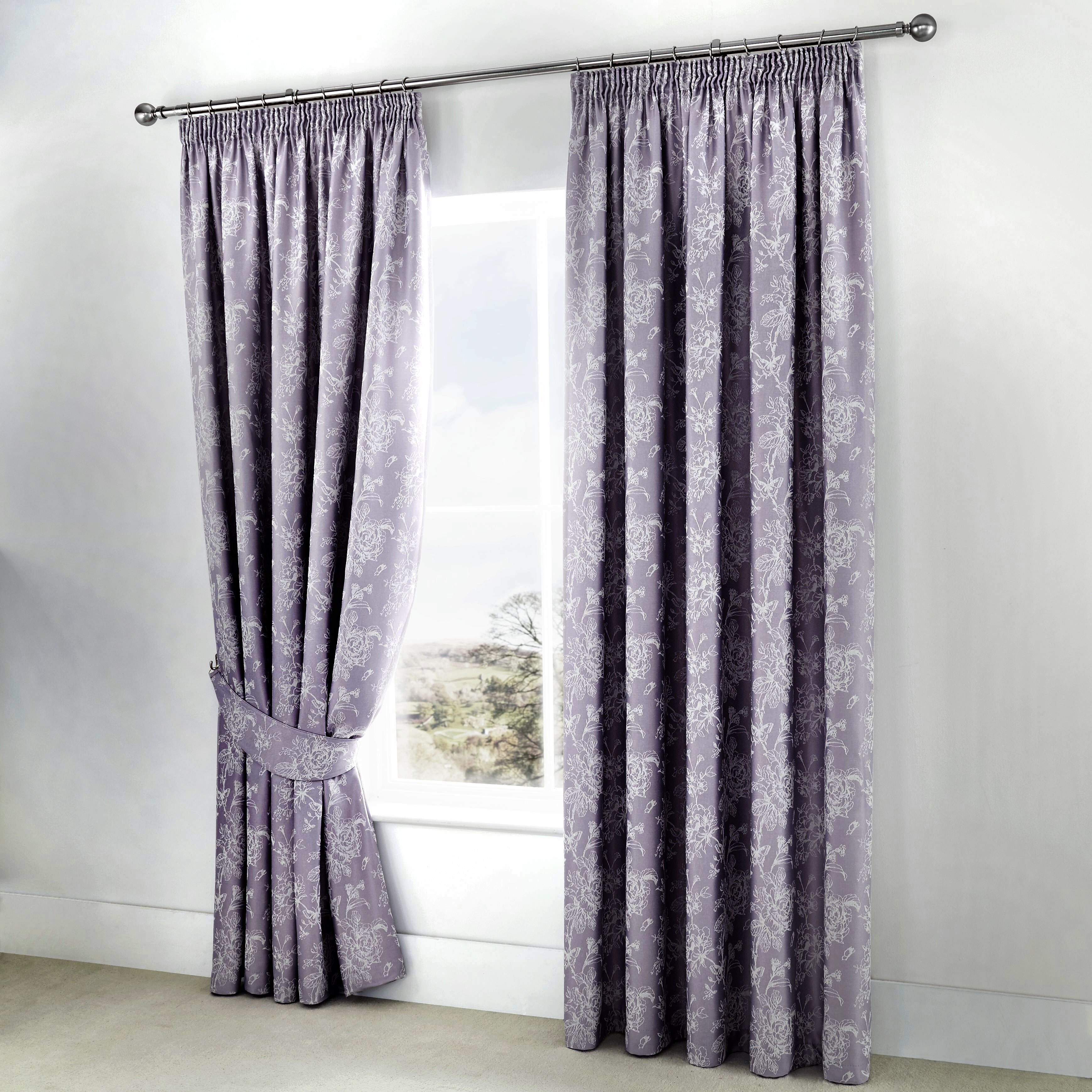 Jasmine - Damask Easy Care Bedding Set, Curtains & Cushions in Lavender - by D&D Woven