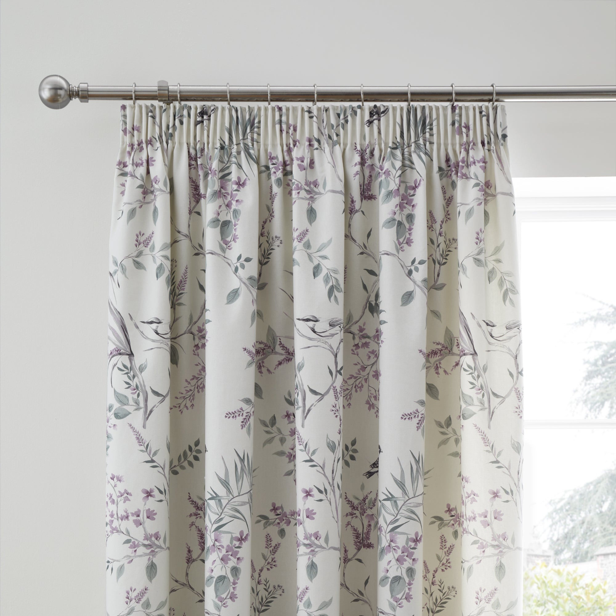 Pair of Pencil Pleat Curtains With Tie-Backs Jazmine by Dreams & Drapes Design in Heather