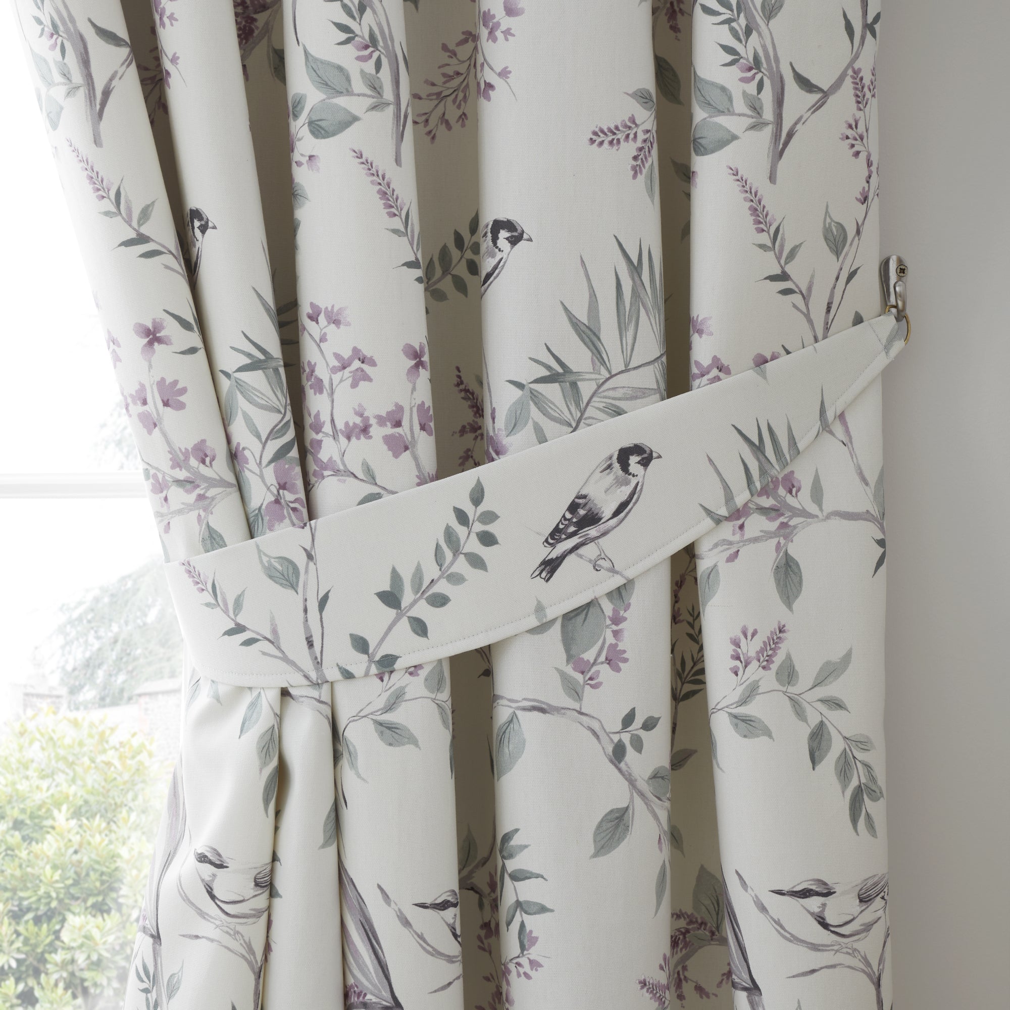 Pair of Pencil Pleat Curtains With Tie-Backs Jazmine by Dreams & Drapes Design in Heather
