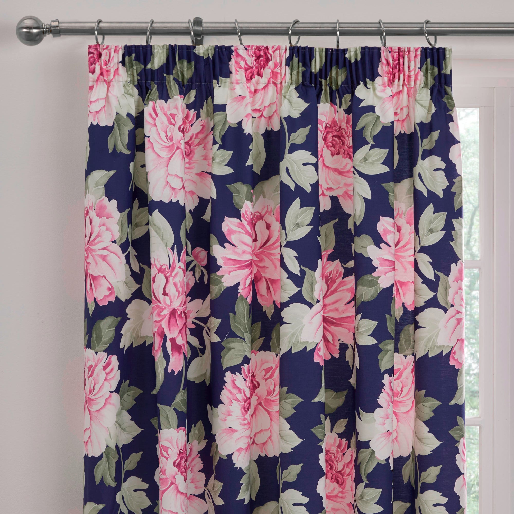 Pair of Pencil Pleat Curtains With Tie-Backs Kirsten by Dreams And Drapes Design in Pink/Blue
