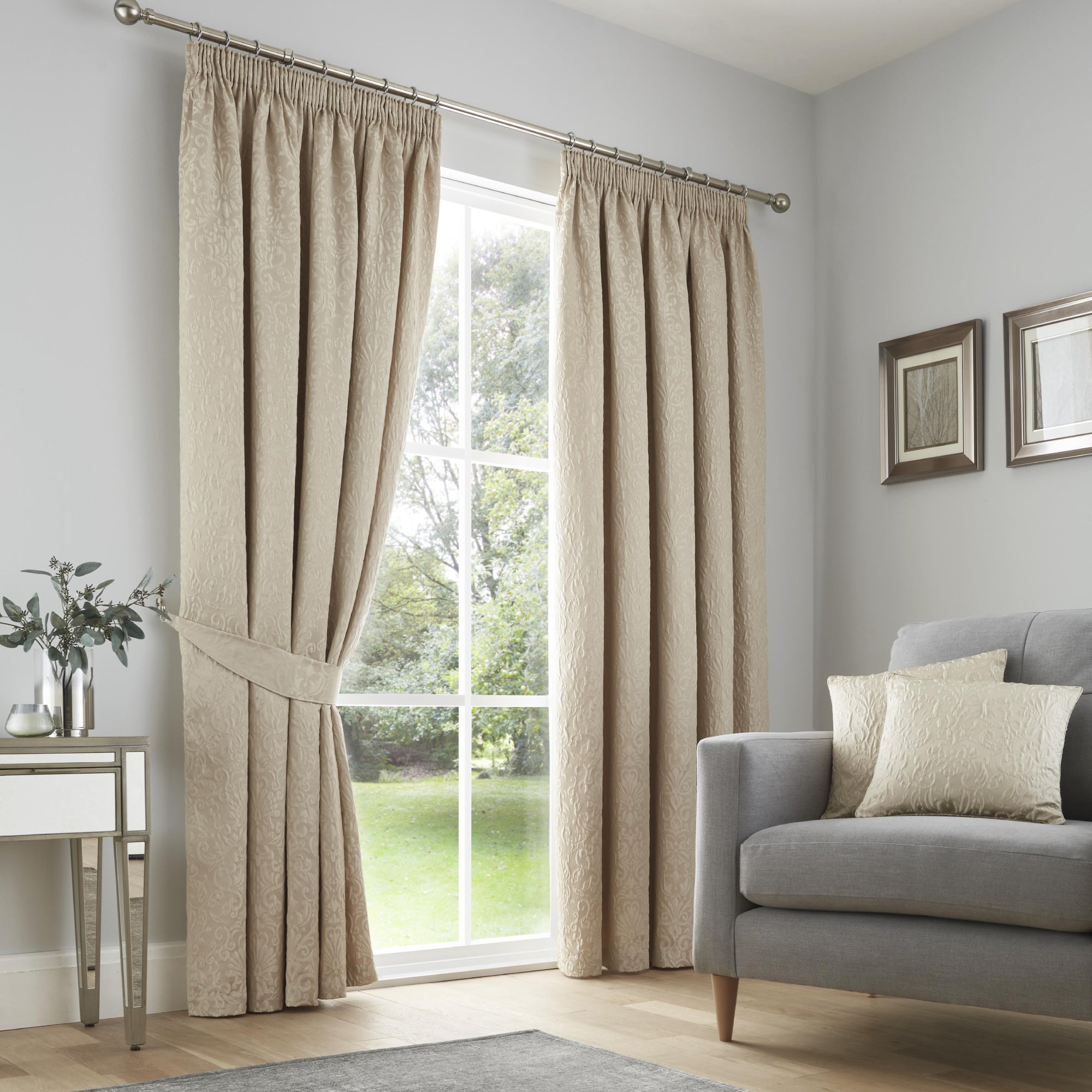 Pair of Pencil Pleat Curtains Lamina by Curtina in Natural