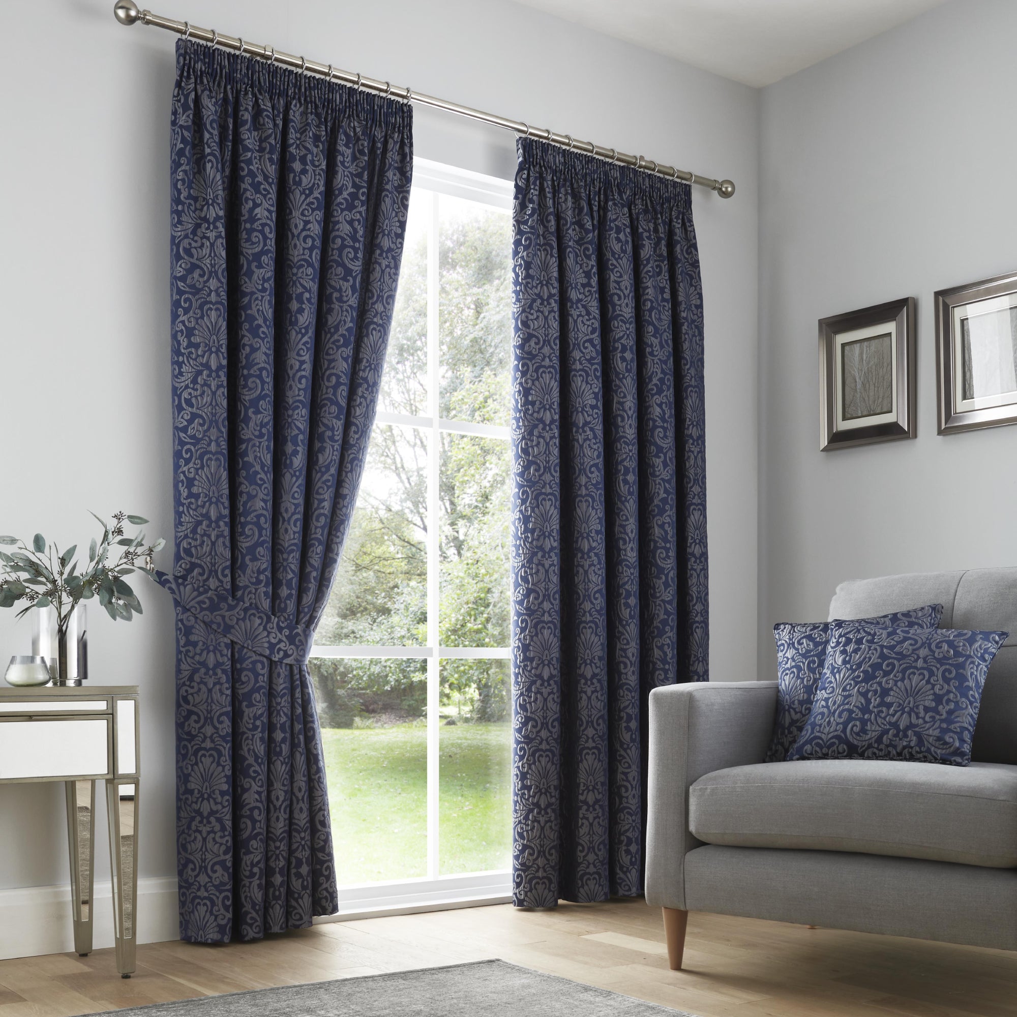 Pair of Pencil Pleat Curtains Lamina by Curtina in Navy