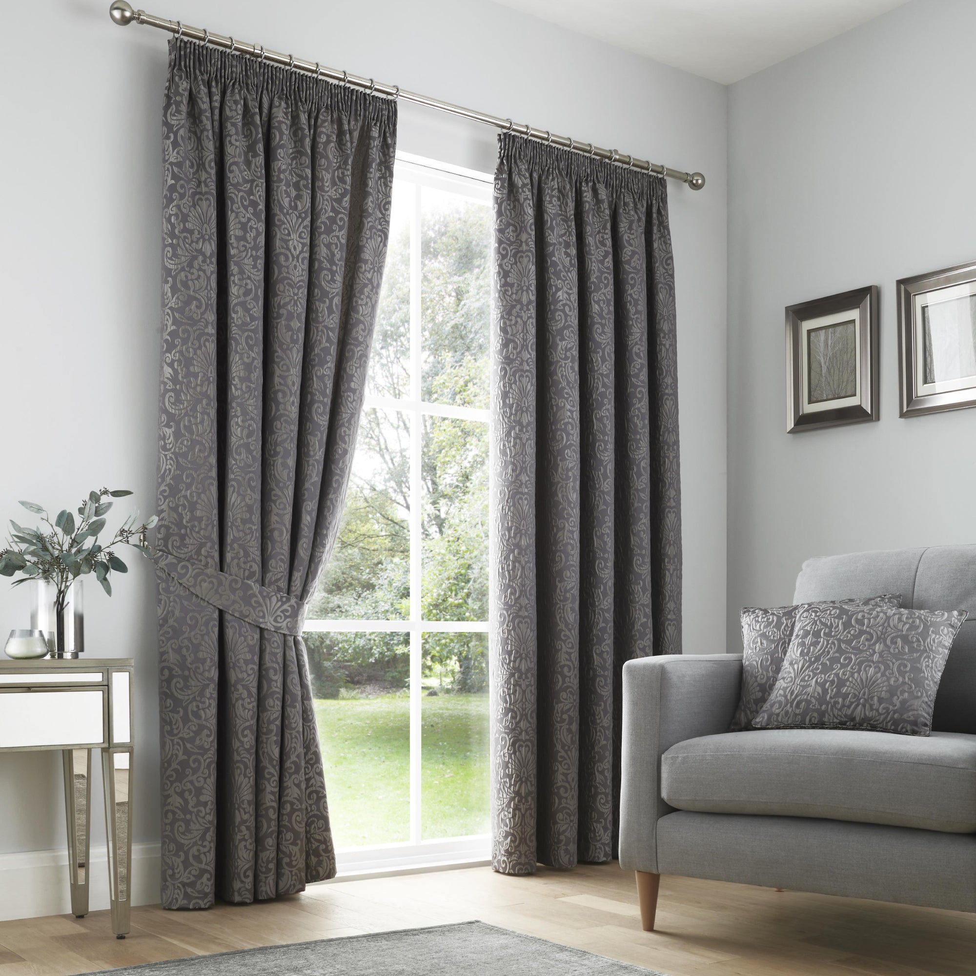 Pair of Pencil Pleat Curtains Lamina by Curtina in Slate