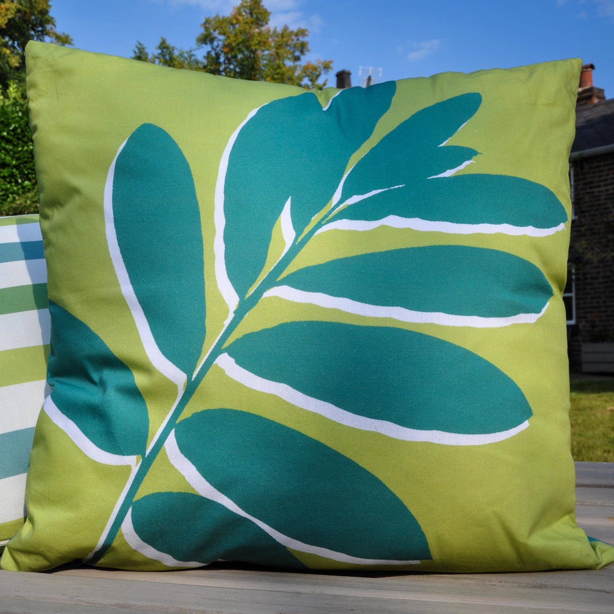 Filled Outdoor Cushion Leaf Print by Fusion in Green