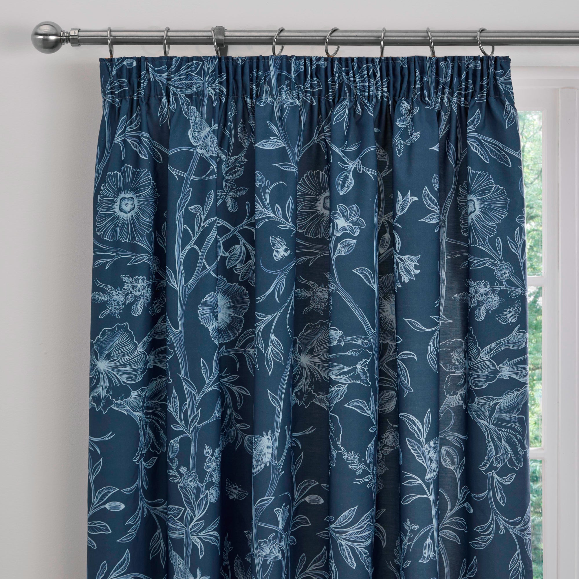 Pair of Pencil Pleat Curtains With Tie-Backs Lorie by Dreams And Drapes Design in Blue