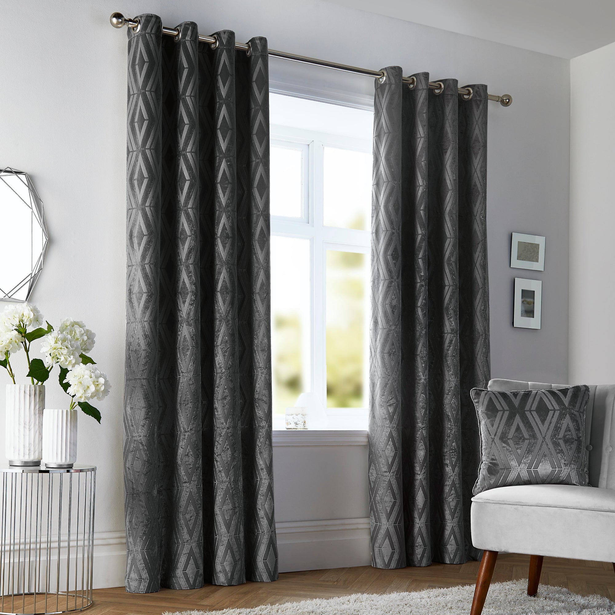 Pair of Eyelet Curtains Marco by Curtina in Slate