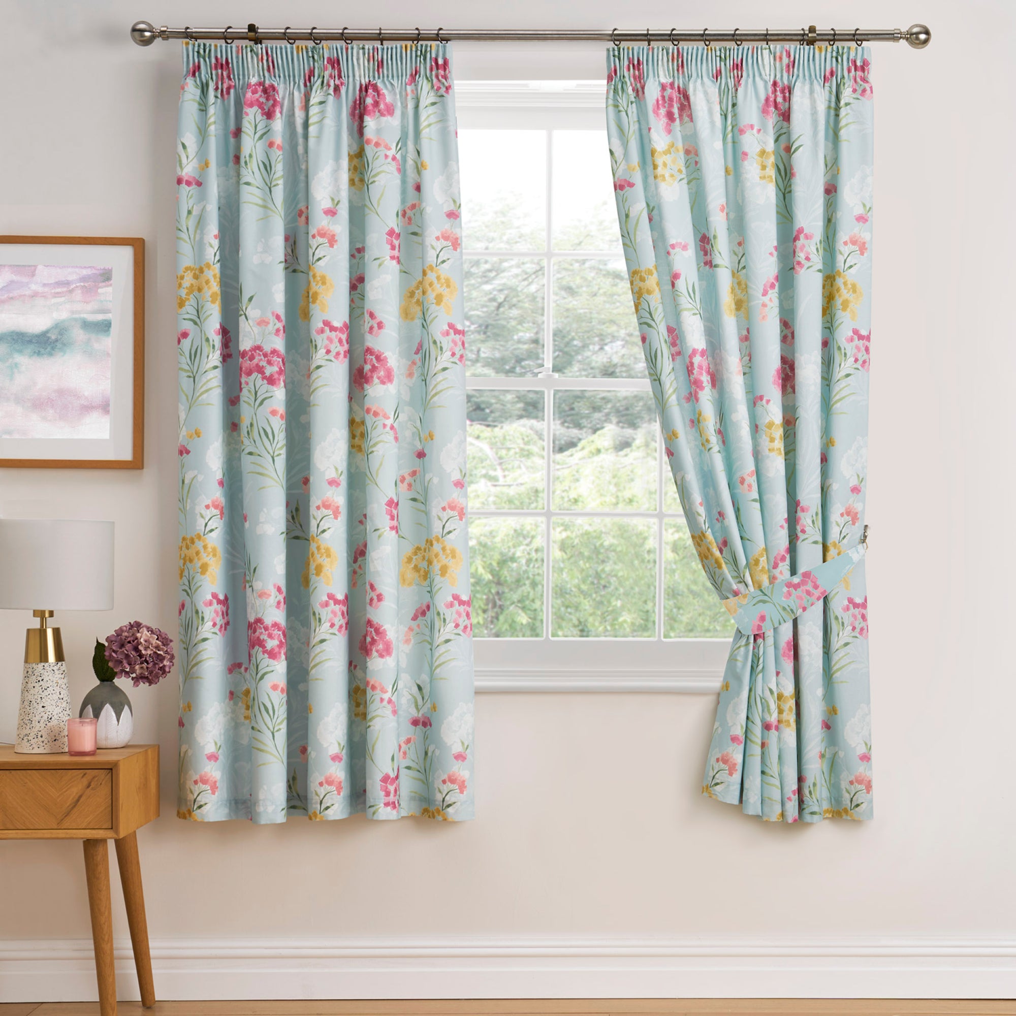 Pair of Pencil Pleat Curtains With Tie-Backs Pia by Dreams & Drapes Design in Multi