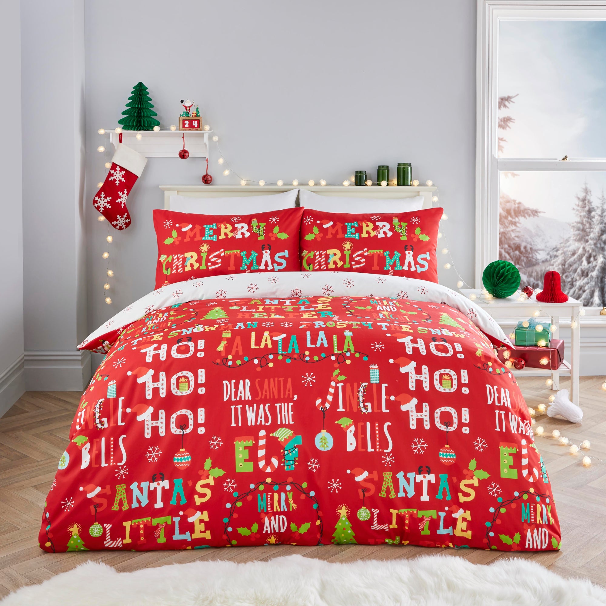 Duvet Cover Set Santa's Little Helper by Fusion Christmas in Red