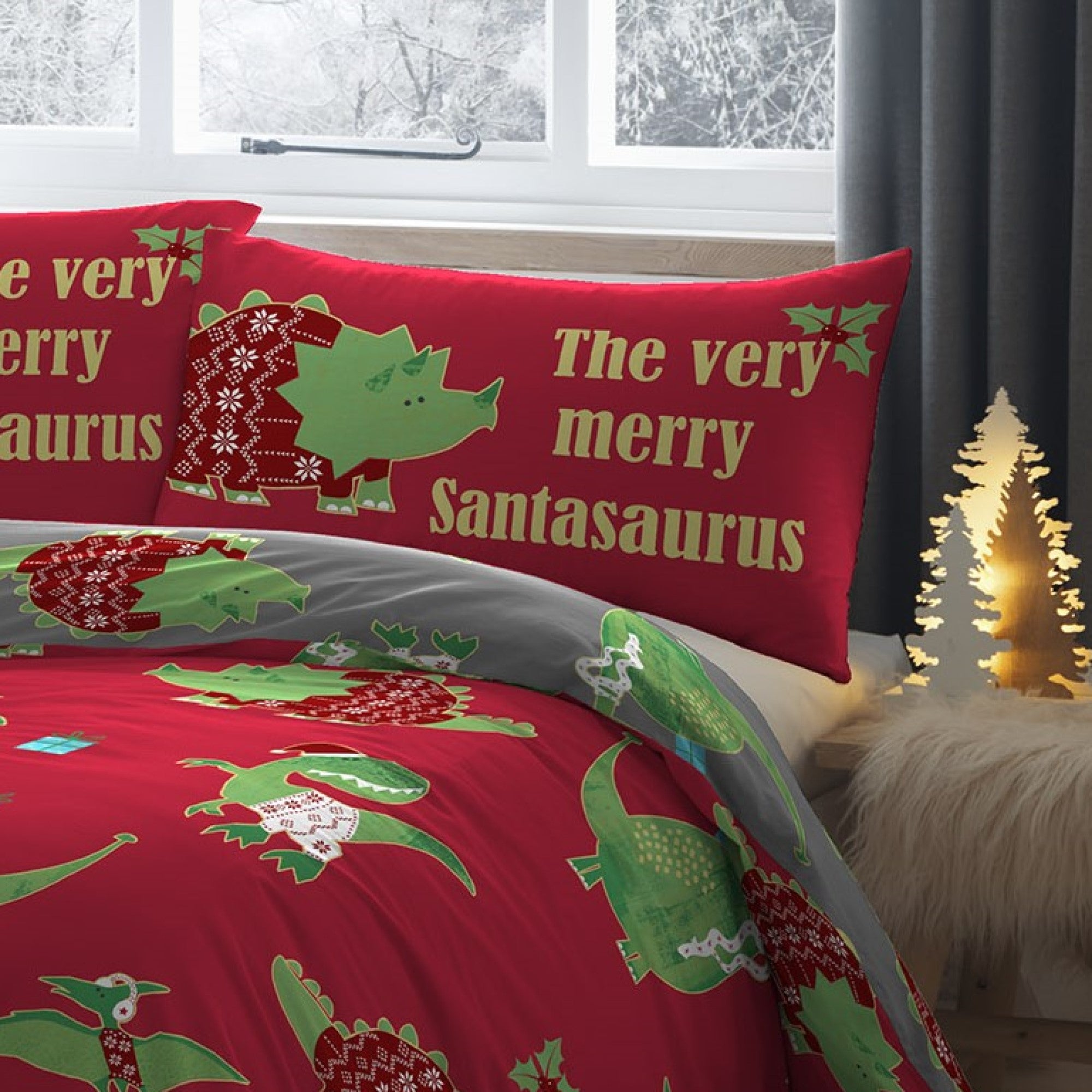 Duvet Cover Set Santasaurus by Bedlam Christmas in Red