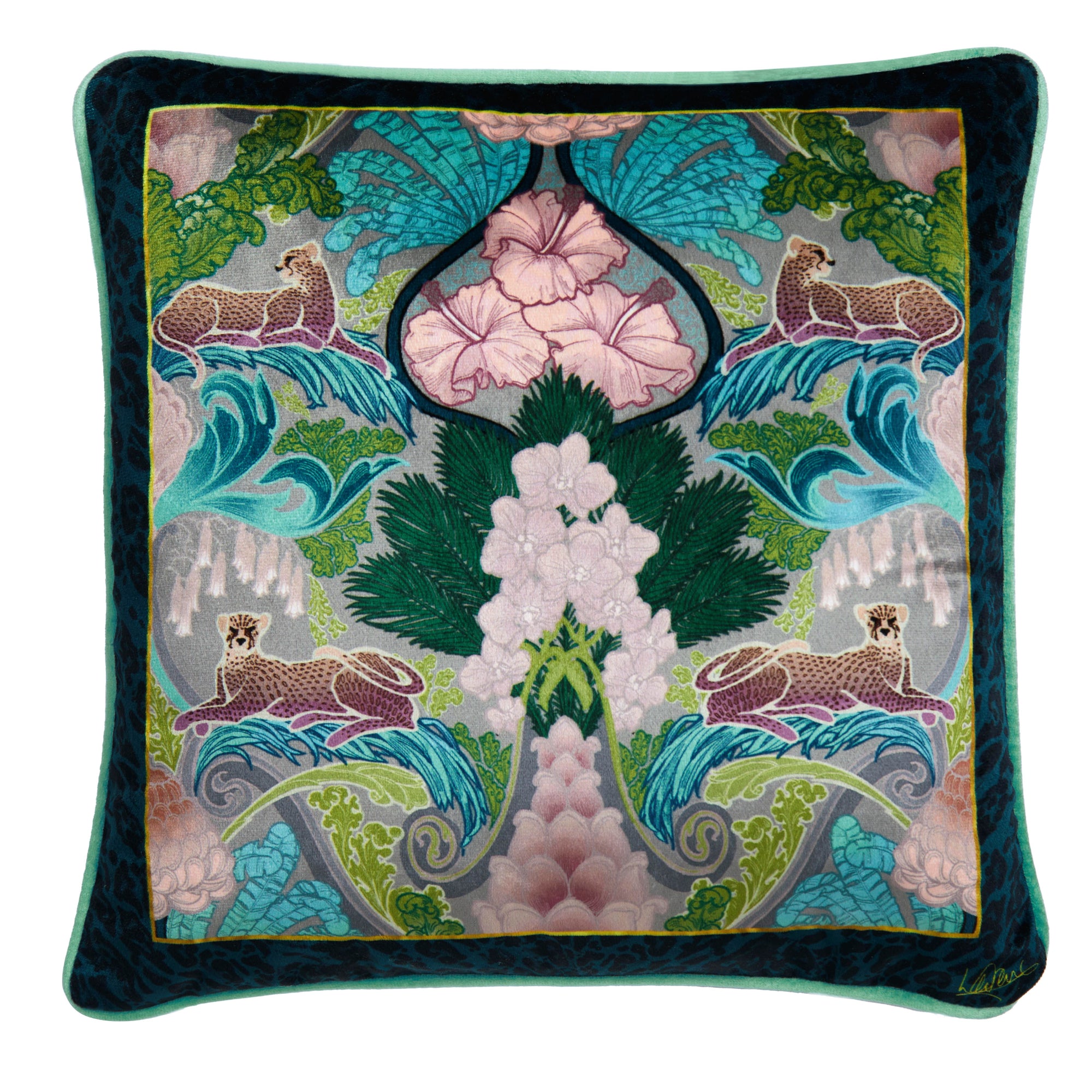 Filled Cushion Suburban Jungle by Laurence Llewelyn-Bowen in Teal