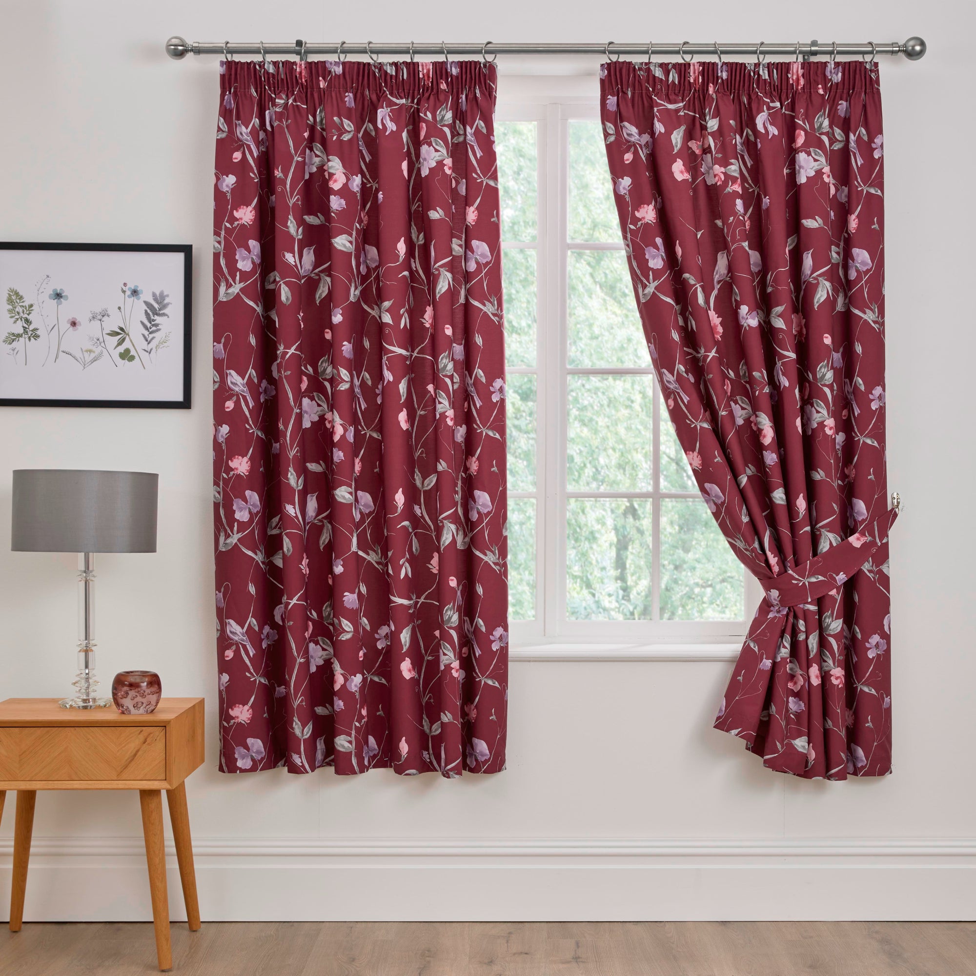 Pair of Pencil Pleat Curtains With Tie-Backs Sweet Pea by Dreams And Drapes Design in Plum