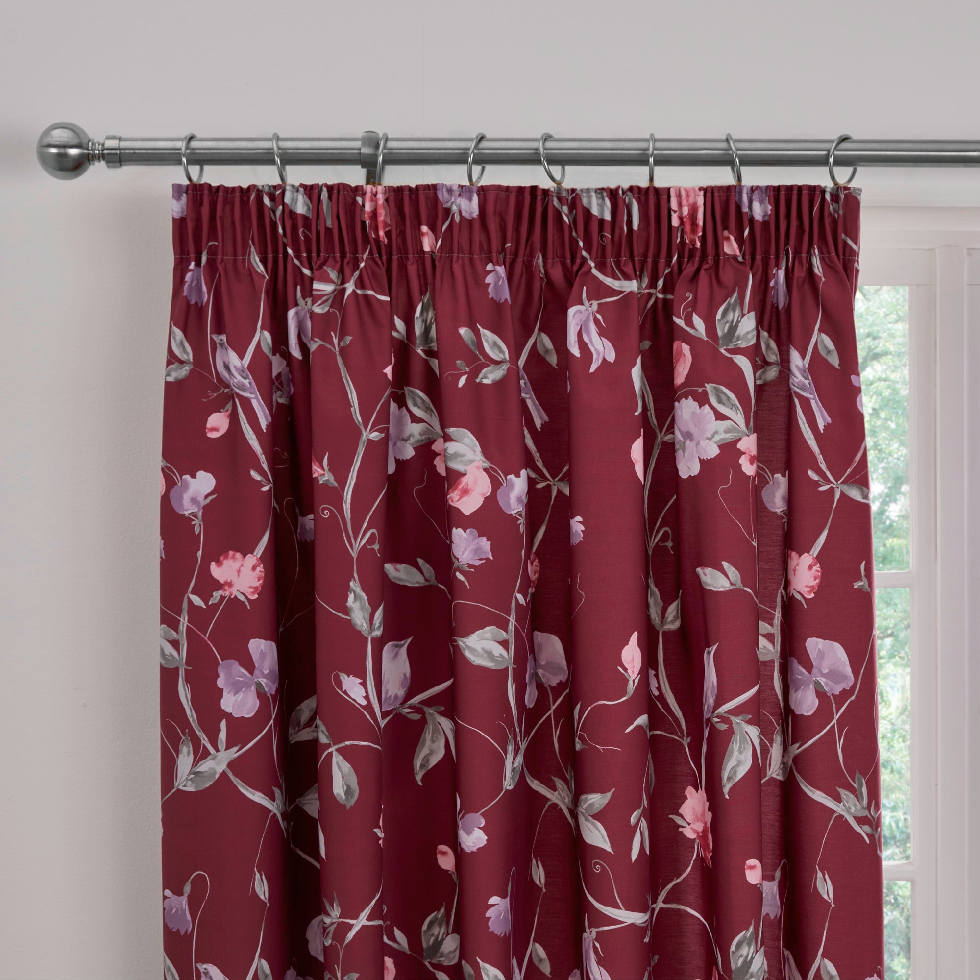 Pair of Pencil Pleat Curtains With Tie-Backs Sweet Pea by Dreams And Drapes Design in Plum