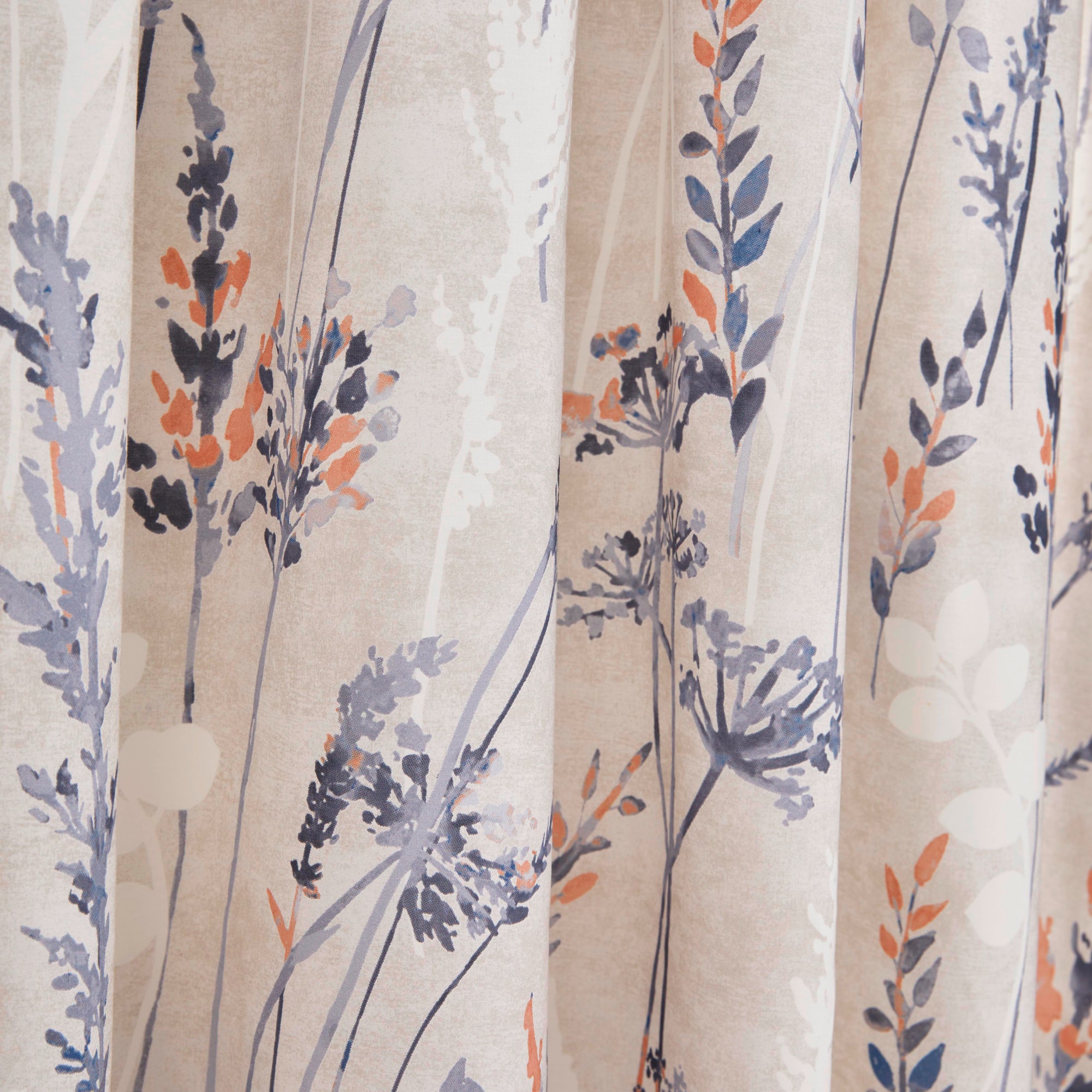 Pair of Pencil Pleat Curtains With Tie-Backs Wild Stems by Dreams And Drapes Design in Blue