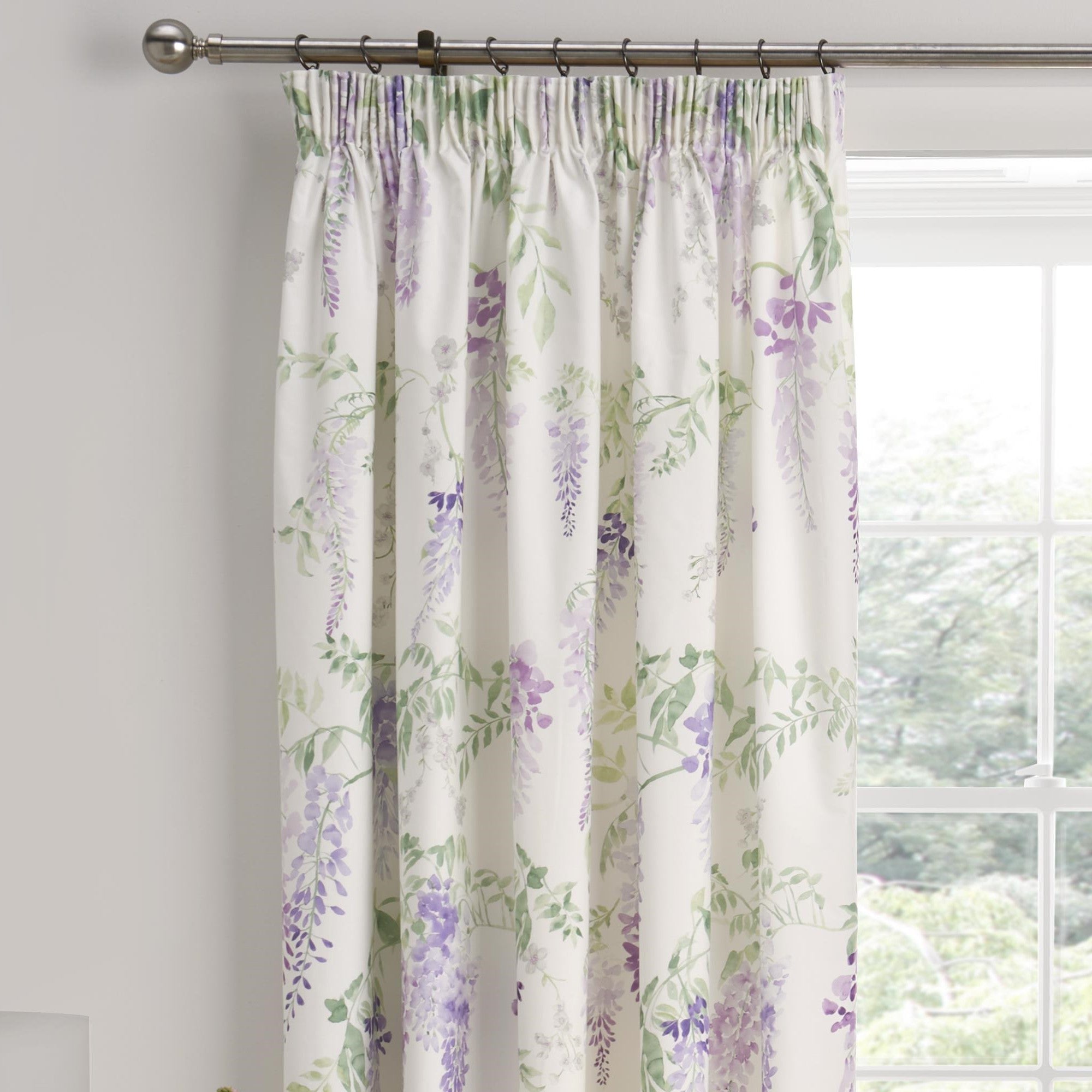 Pair of Pencil Pleat Curtains With Tie-Backs Wisteria by Dreams & Drapes Design in Lilac