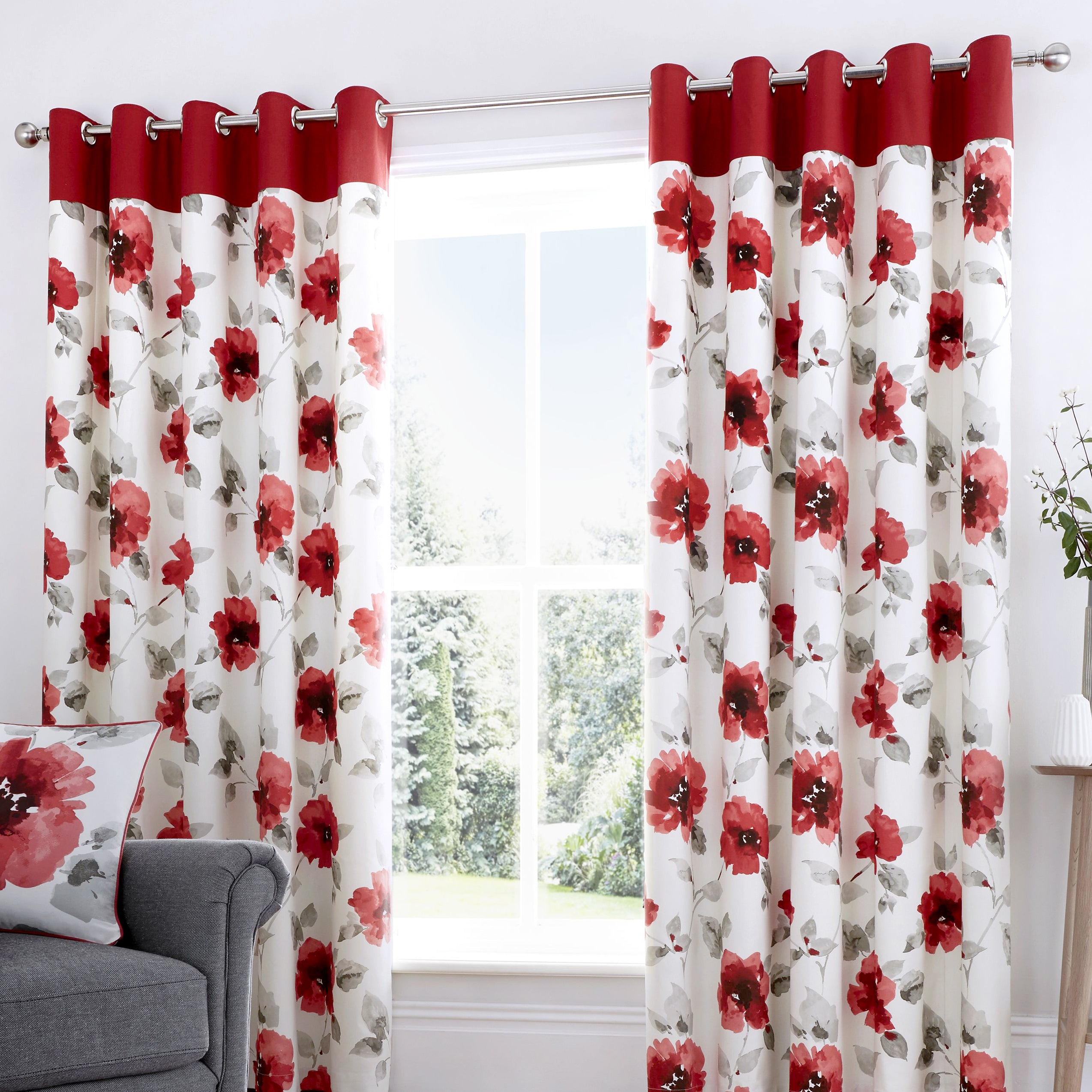 Adriana - 100% Cotton Lined Eyelet Curtains in Red- by Fusion