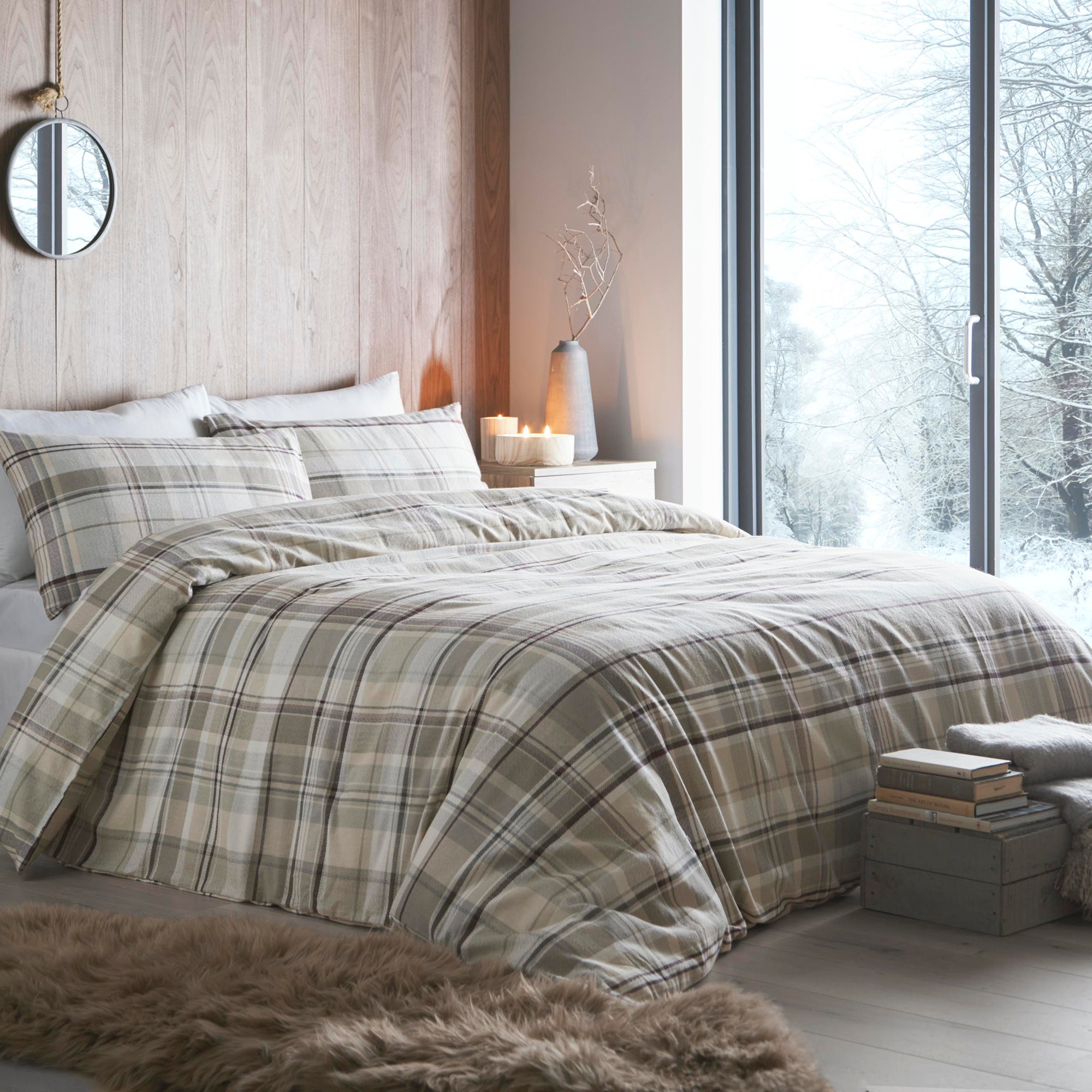 Applecross Check - 100% Cotton Duvet Cover Set in Natural - by Appletree Hygge