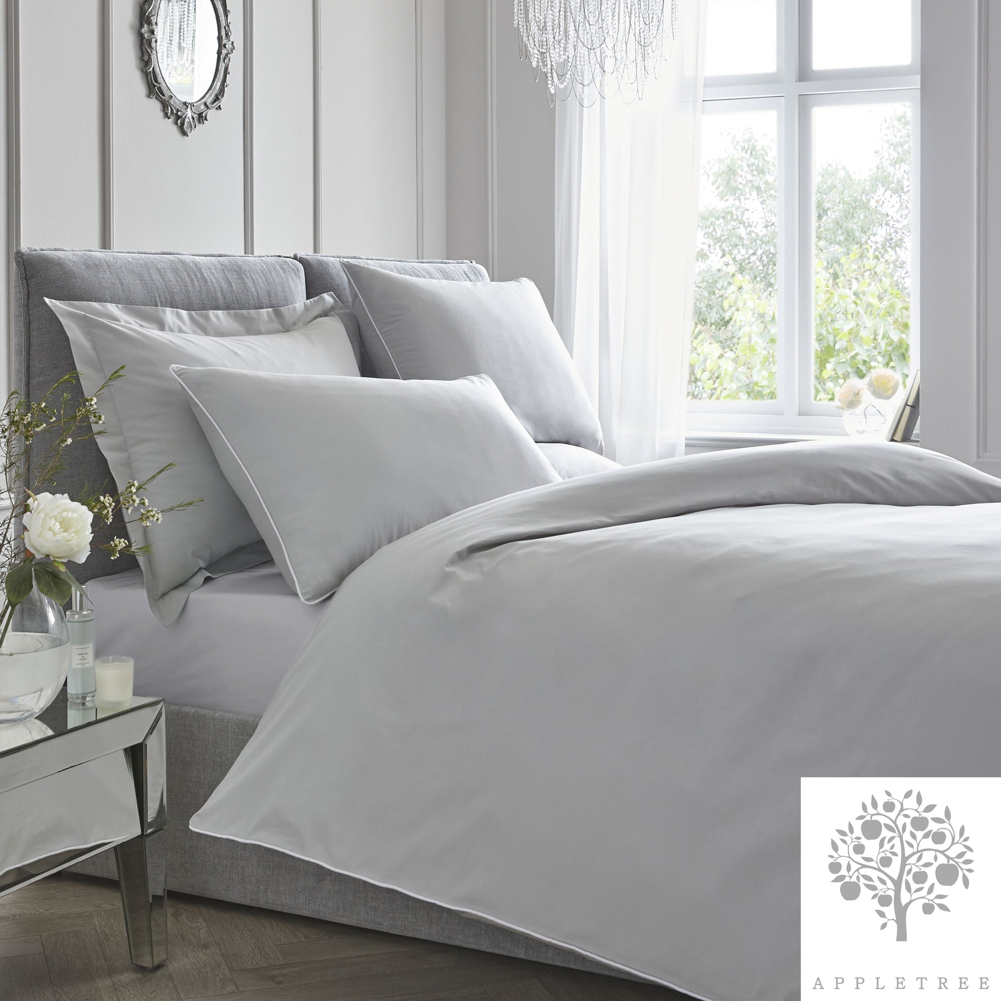 Plain Dye - 200TC 100% Cotton Duvet Set - Silver with White Contrast Piping by Appletree Boutique