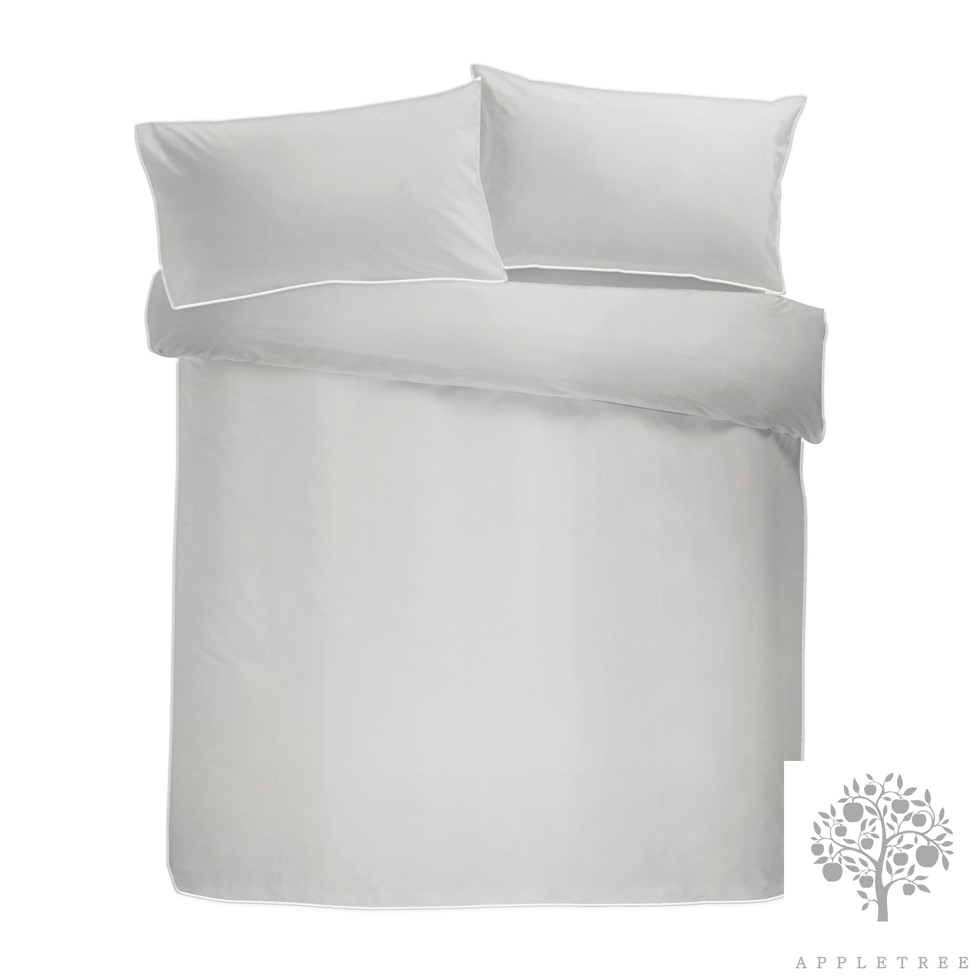 Plain Dye - 200TC 100% Cotton Duvet Set - Silver with White Contrast Piping by Appletree Boutique