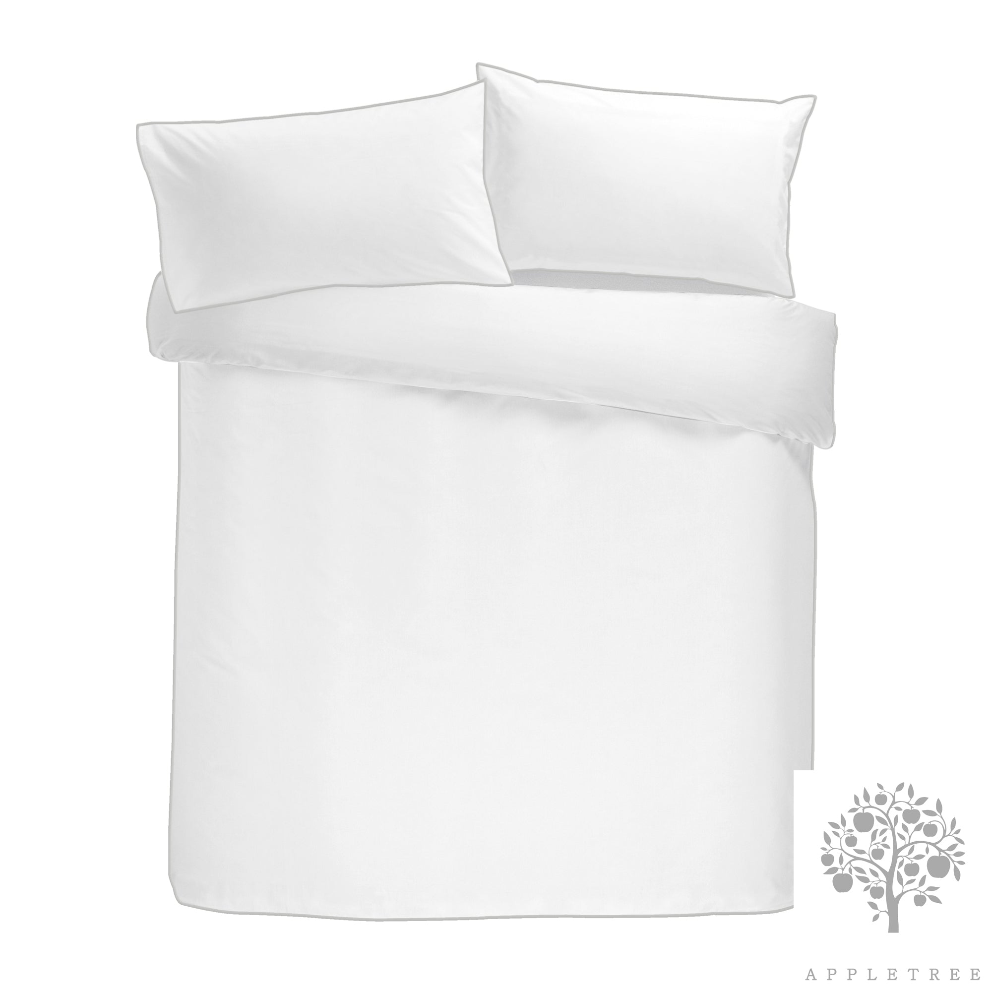Plain Dye - 200TC 100% Cotton Duvet Set - White with Silver Contrast Piping by Appletree Boutique