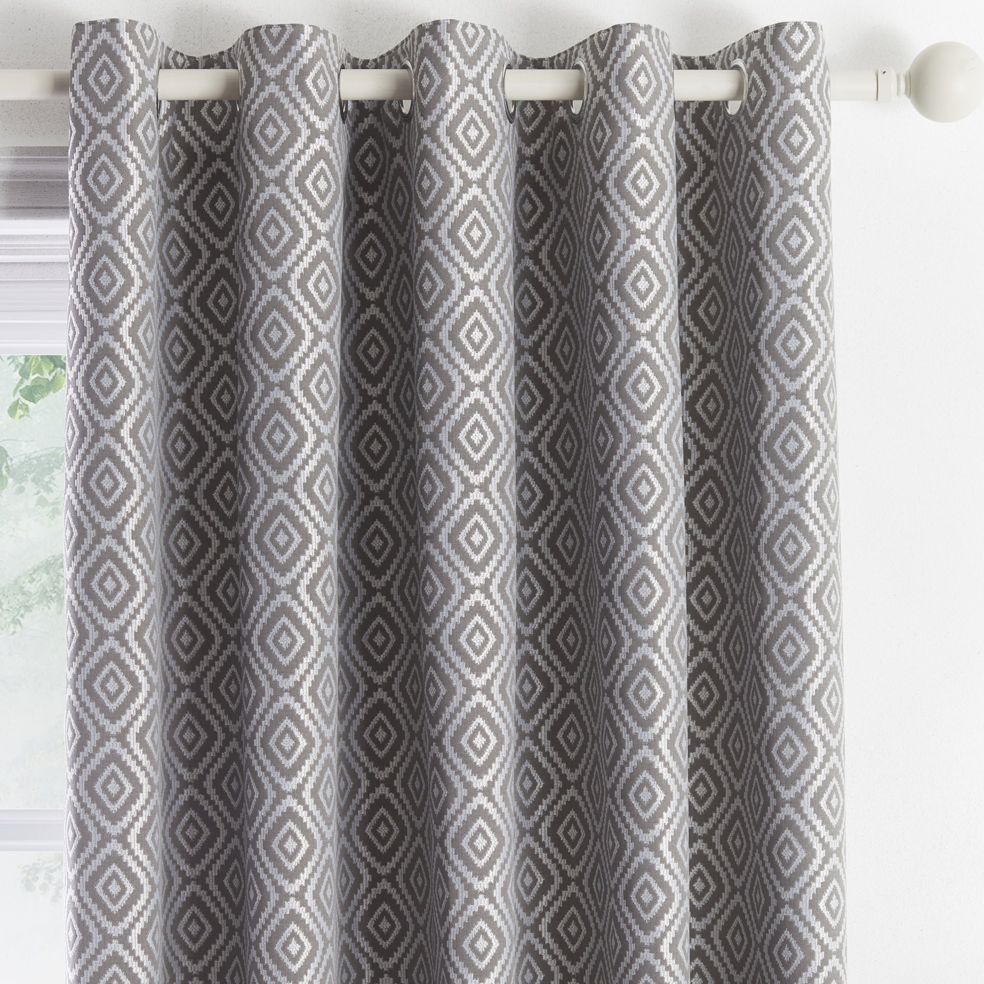 Asha - Jacquard Pair of Eyelet Curtains in Slate - By Appletree Loft