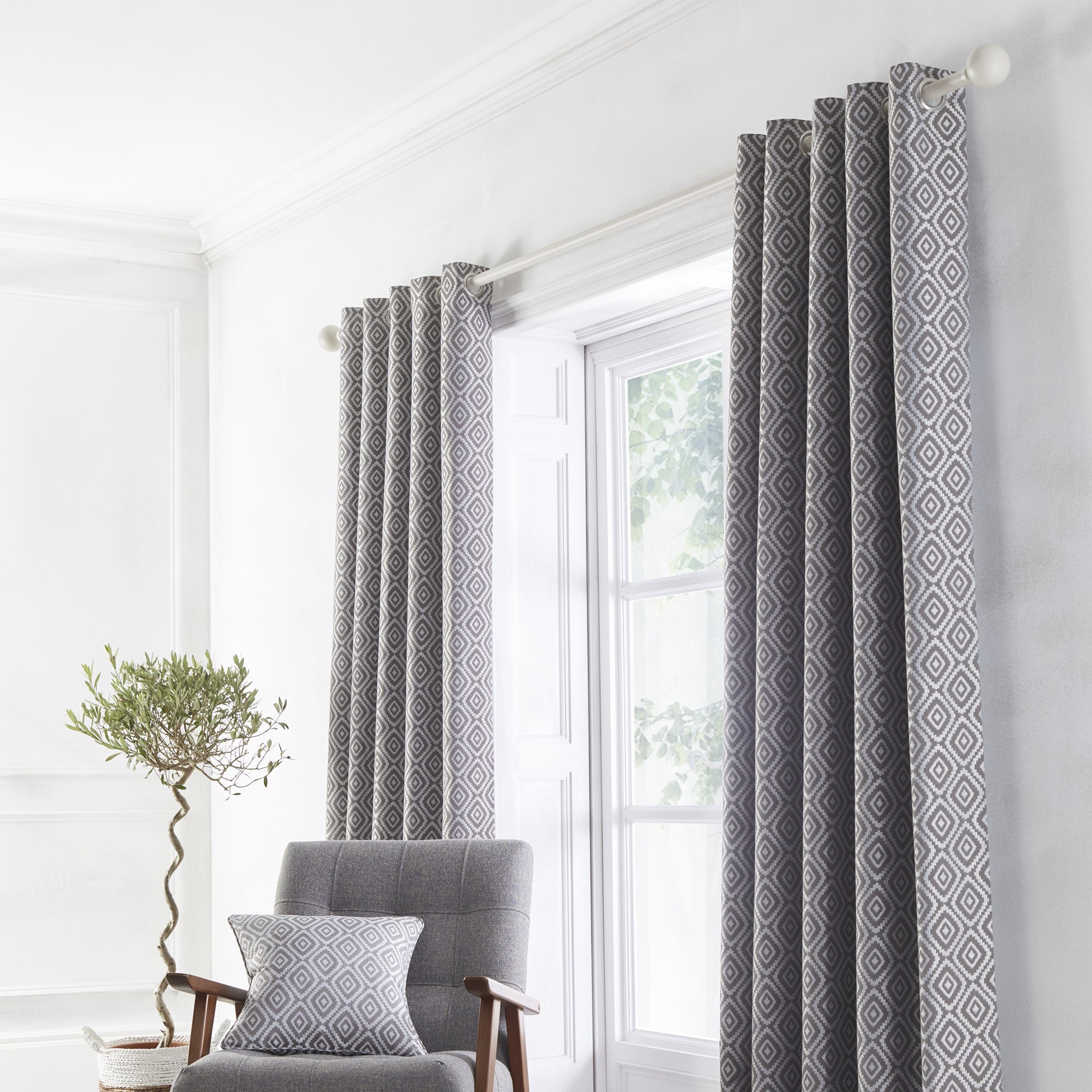 Asha - Jacquard Pair of Eyelet Curtains in Slate - By Appletree Loft