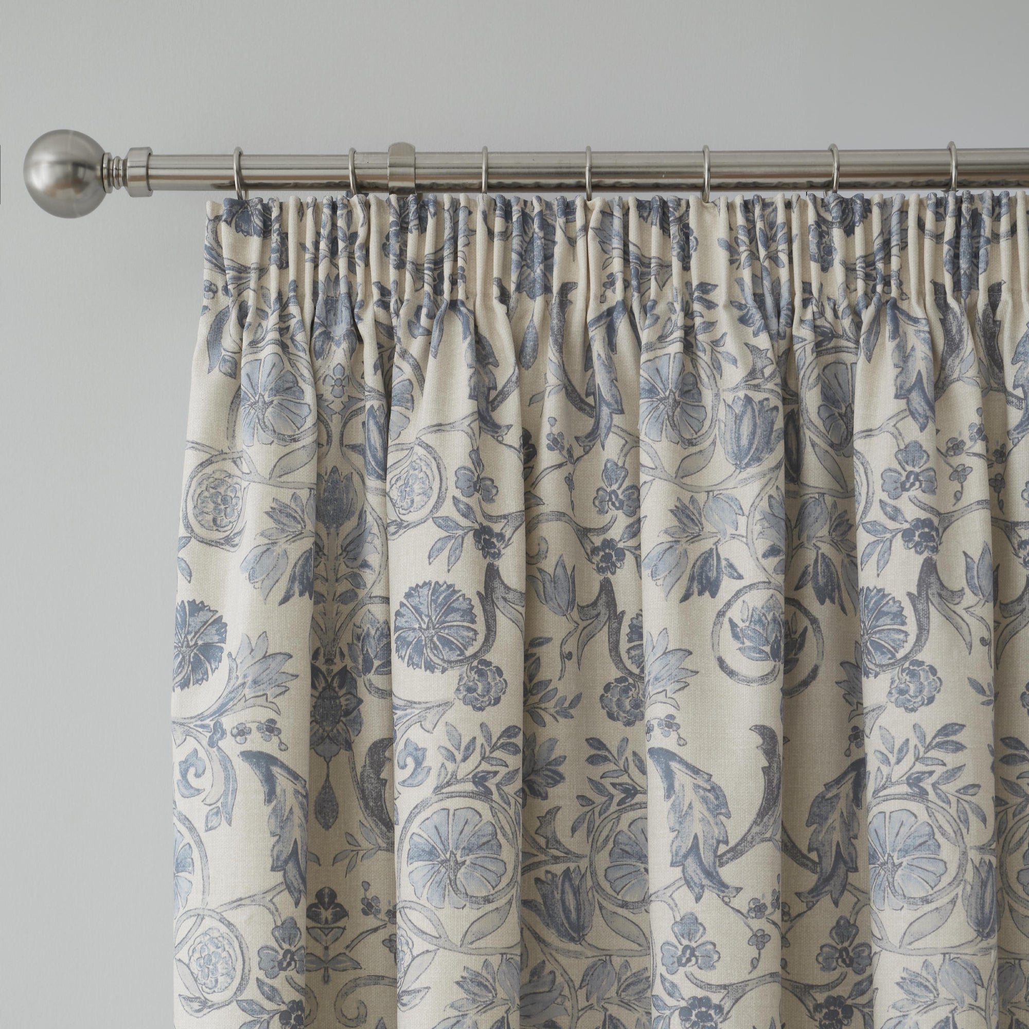 Pair of Pencil Pleat Curtains With Tie-Backs Averie by Dreams & Drapes Design in Blue