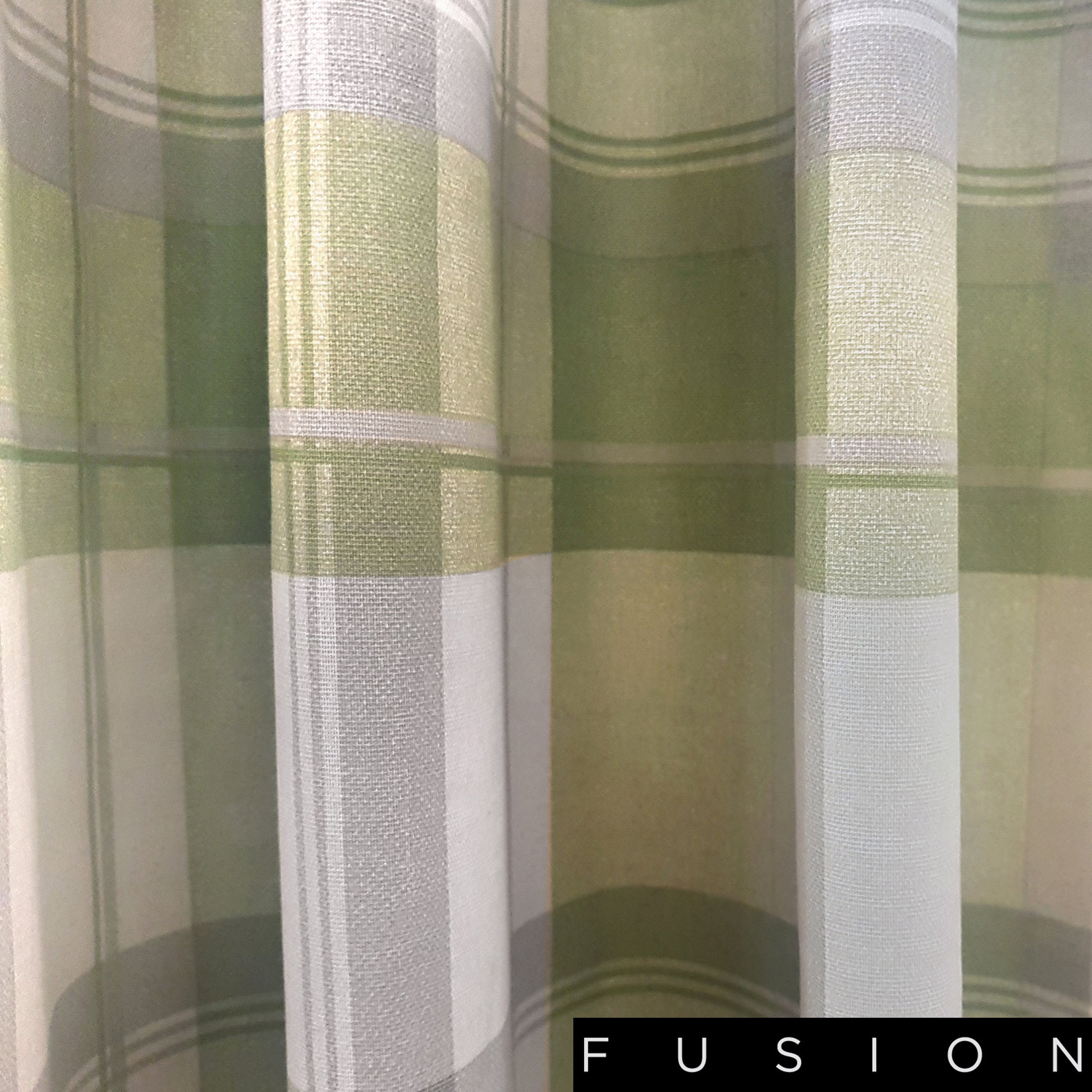Balmoral Check - 100% Cotton Lined Eyelet Curtains in Green - by Fusion