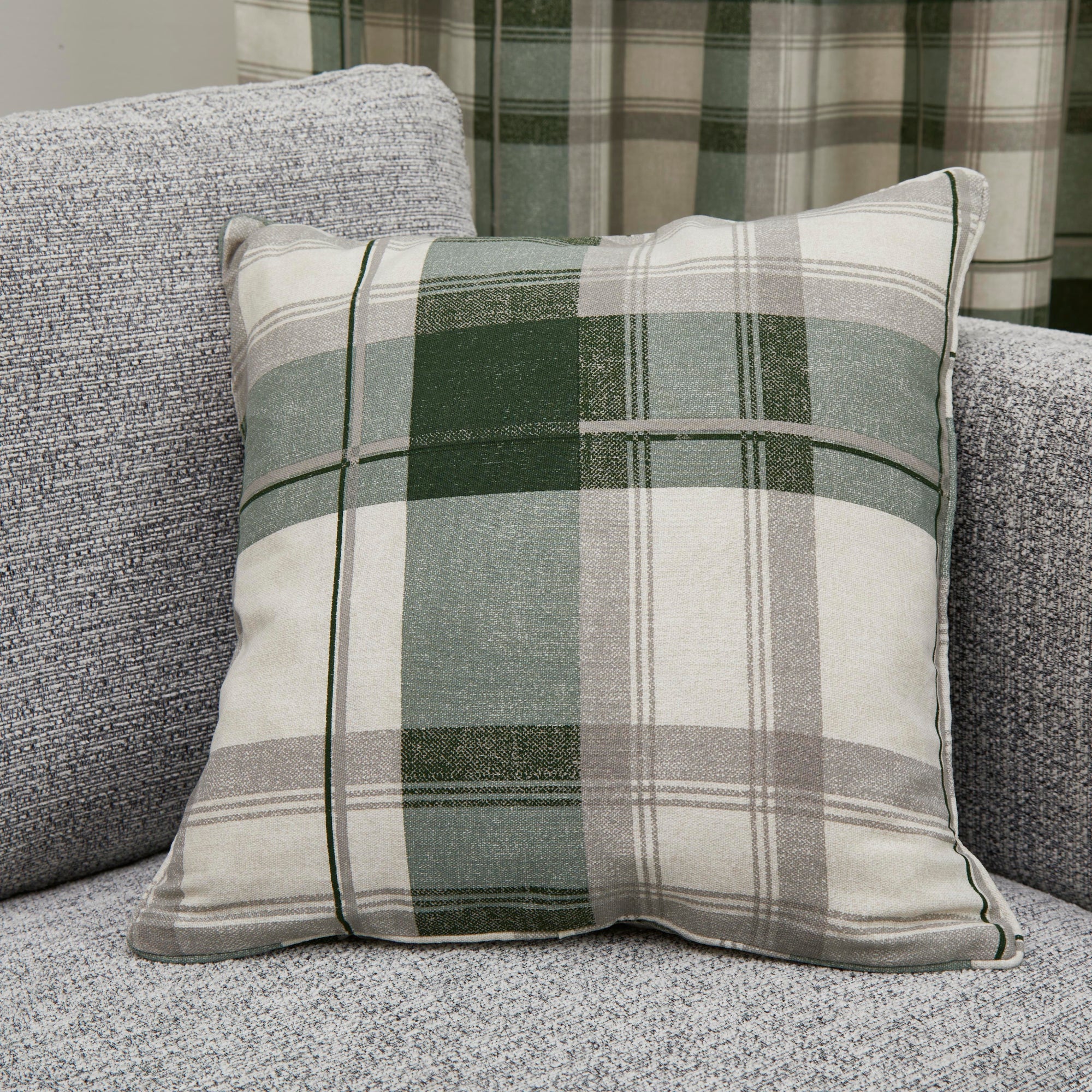 Filled Cushion Balmoral Check by Fusion in Bottle Green