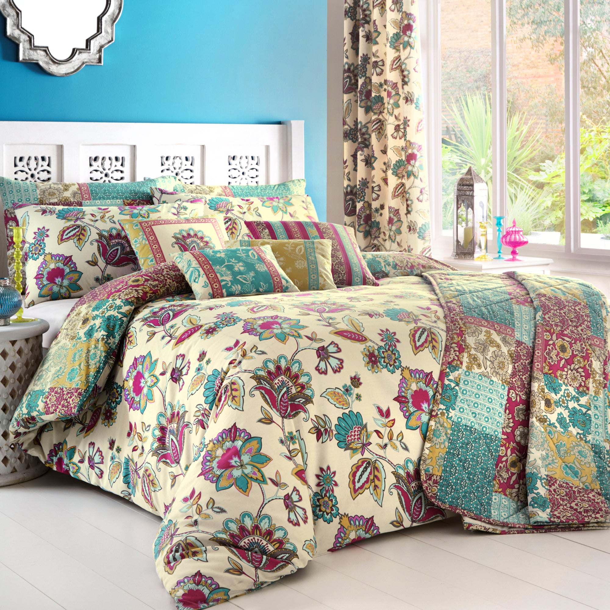 Marinelli - Easy Care Bedding & Curtains in Teal- by Dreams & Drapes