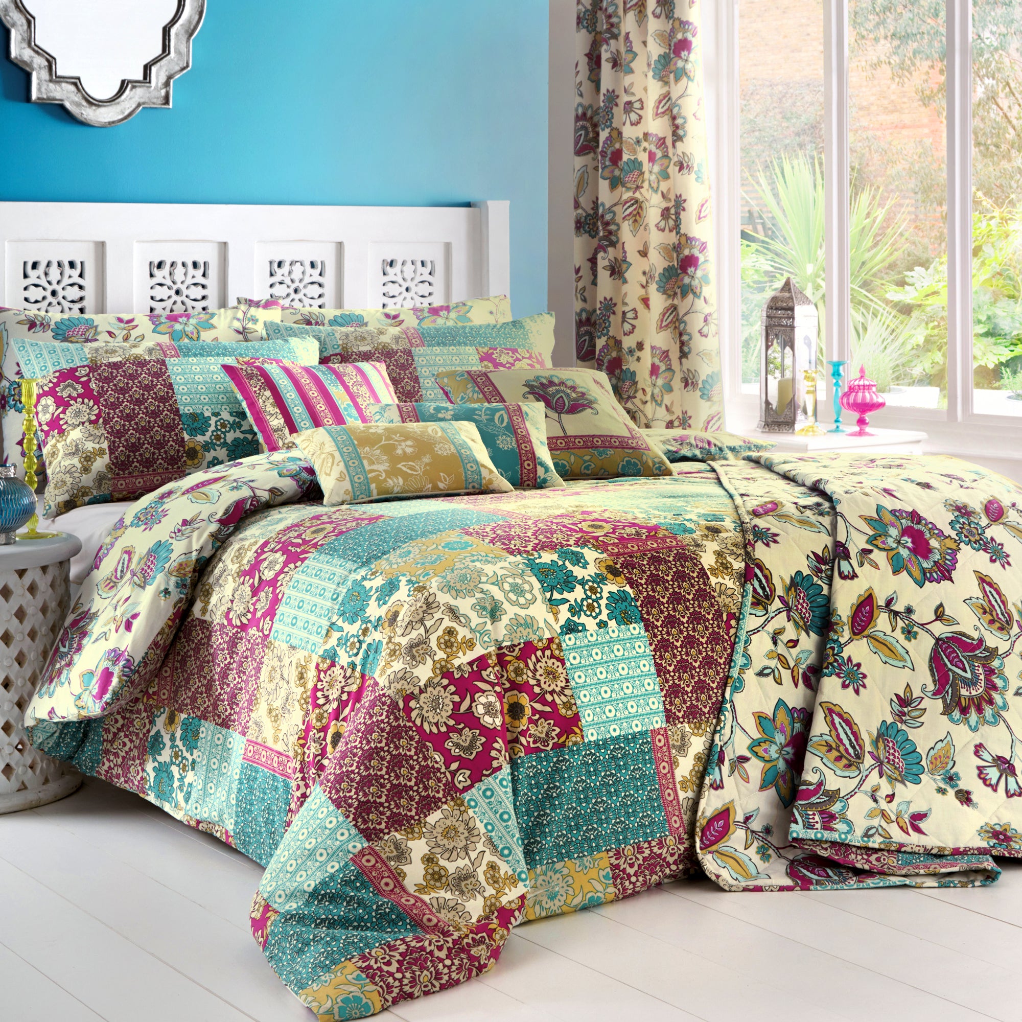Marinelli - Easy Care Bedding & Curtains in Teal- by Dreams & Drapes