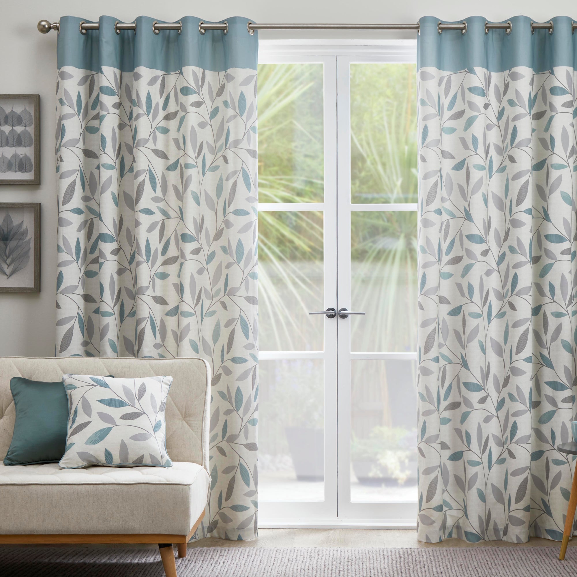 Pair of Eyelet Curtains Beechwood by Fusion in Duck Egg