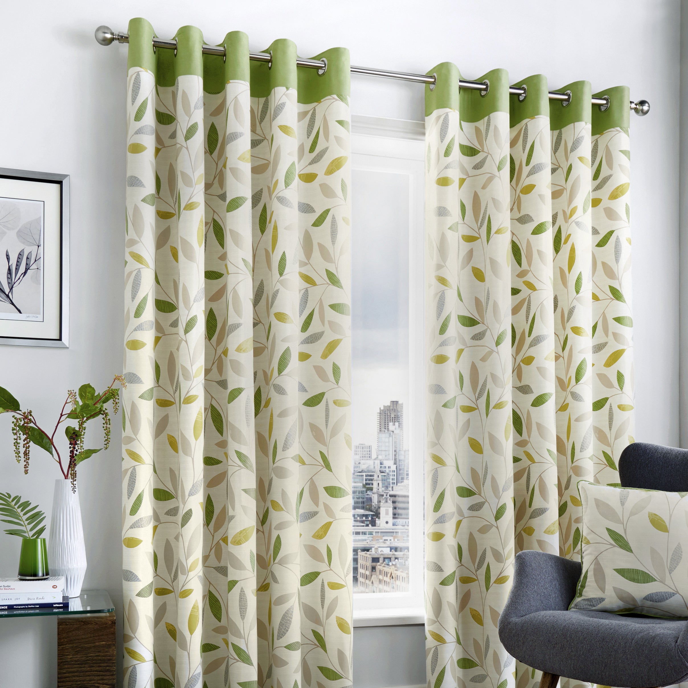 Beechwood - 100% Cotton Lined Eyelet Curtains in Green - by Fusion