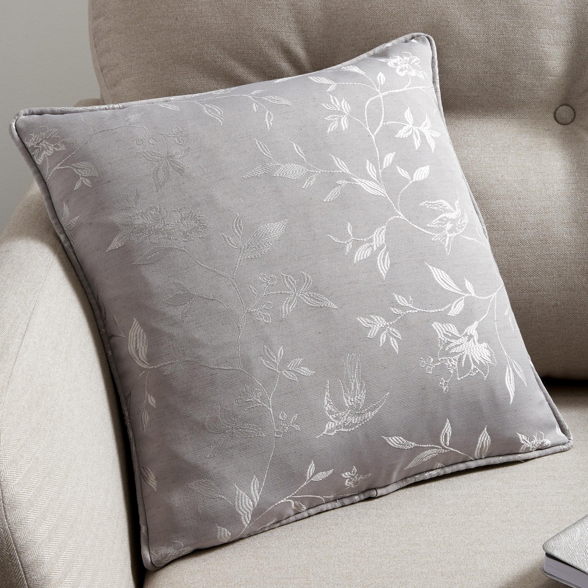 Bird Trail - Jacquard Filled Square Cushion in Grey - by Curtina