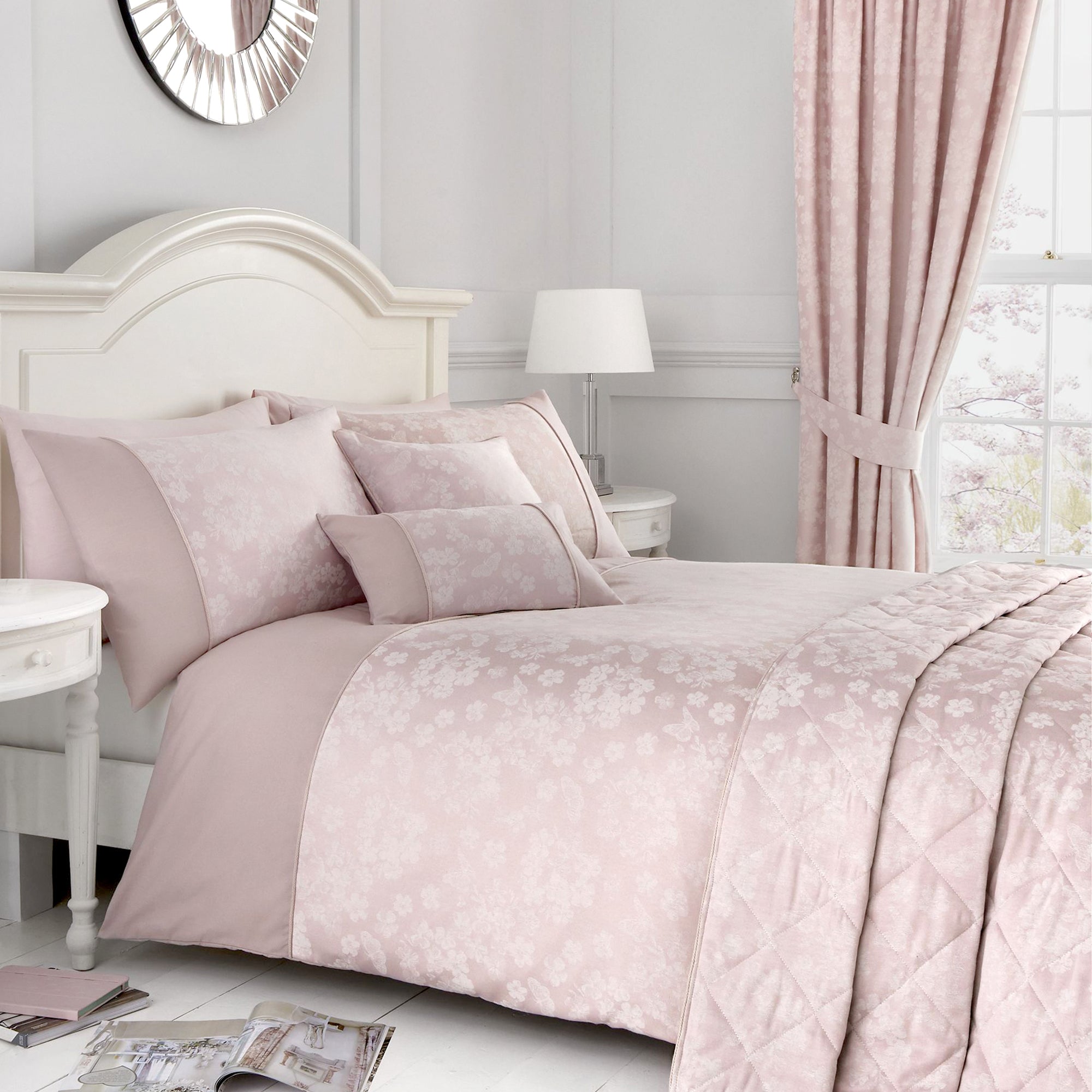 Blossom - Jacquard Bedding Set, Curtains & Cushions in Blush - by D&D Woven