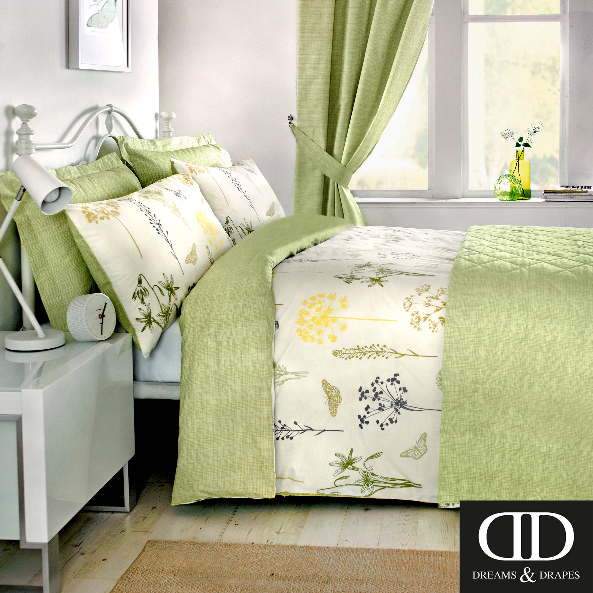 Botanique Green - Easy Care Floral Bedding & Curtains - by D&D Design