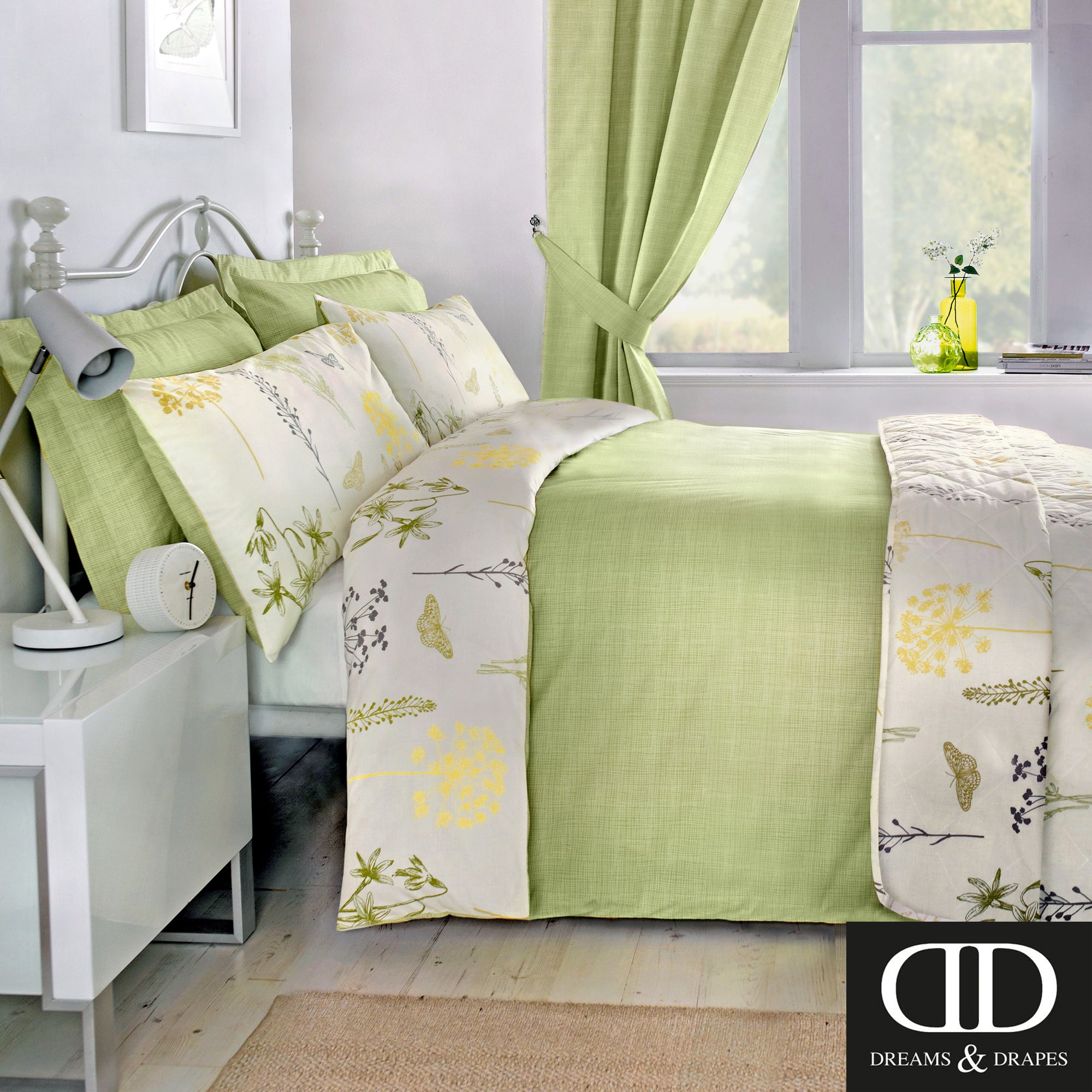 Botanique Green - Easy Care Floral Bedding & Curtains - by D&D Design