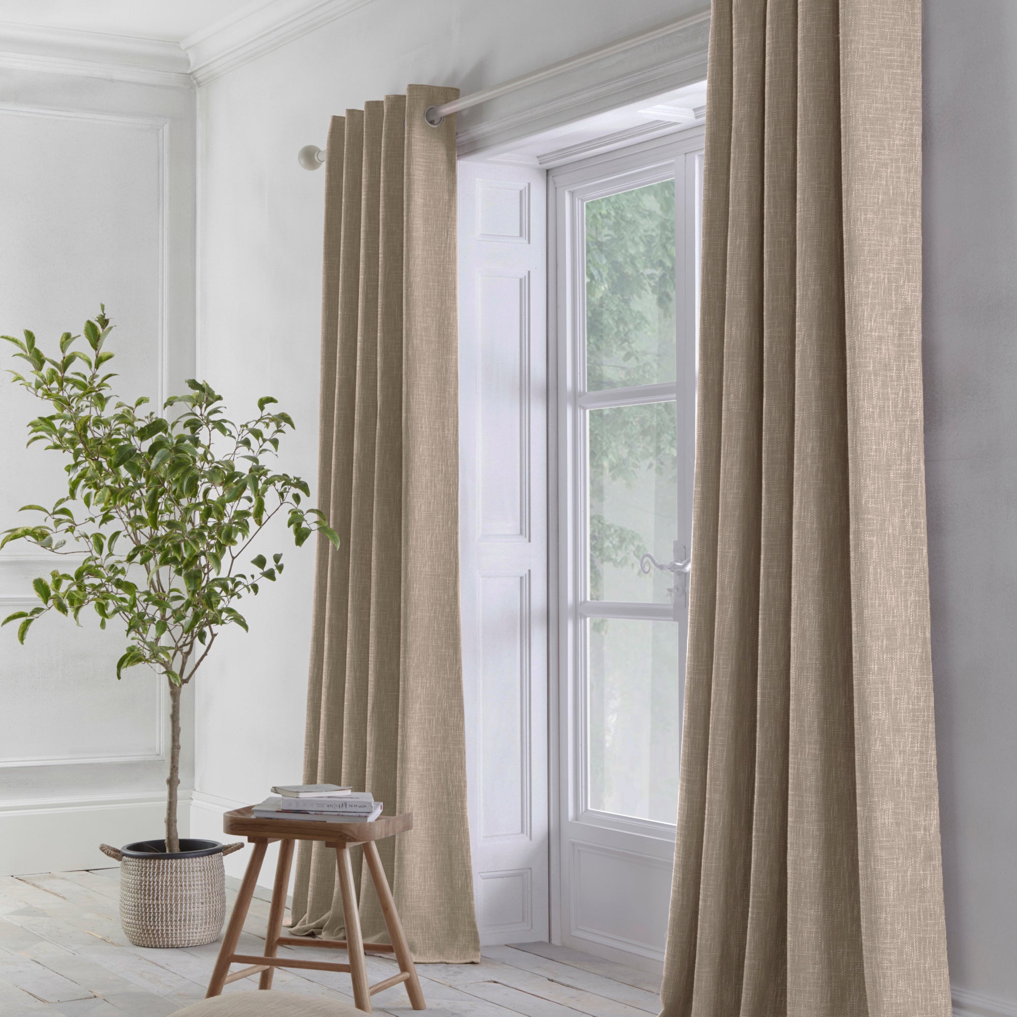 Pair of Eyelet Curtains Boucle by Appletree Loft in Linen