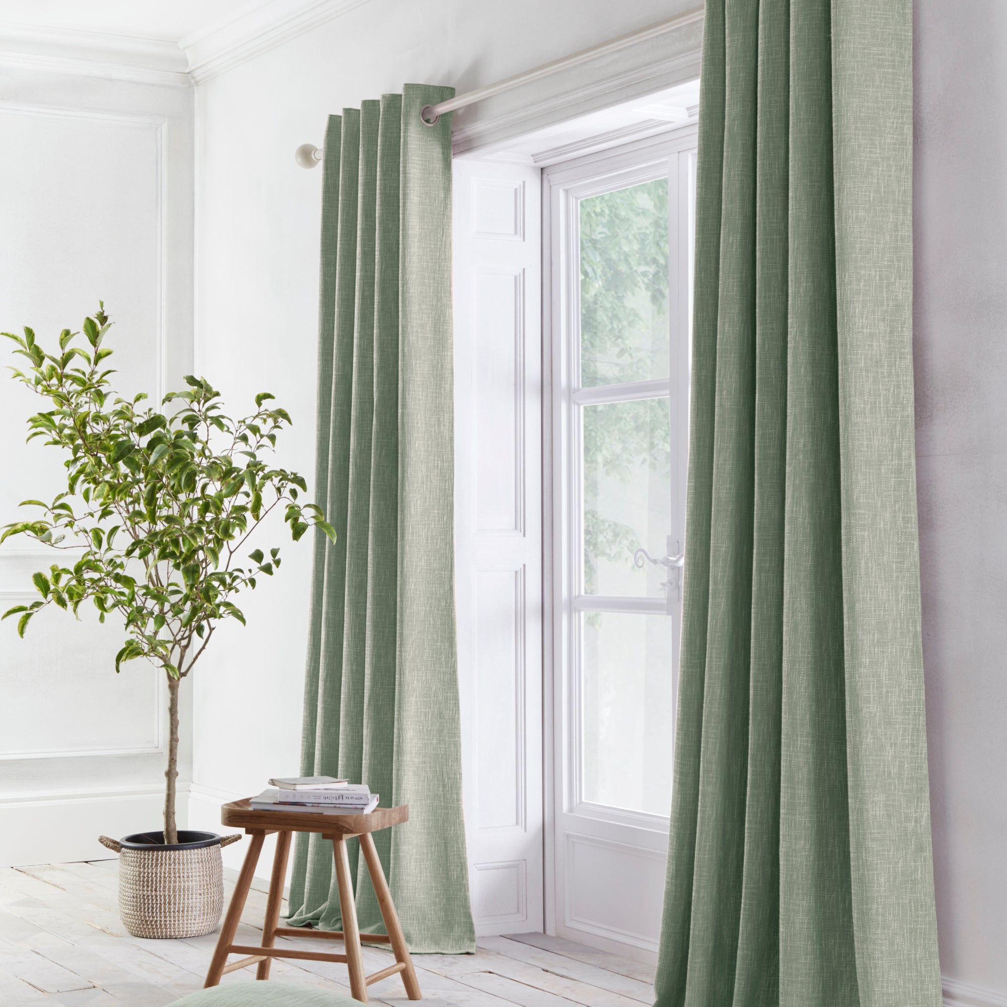 Pair of Eyelet Curtains Boucle by Appletree Loft in Green
