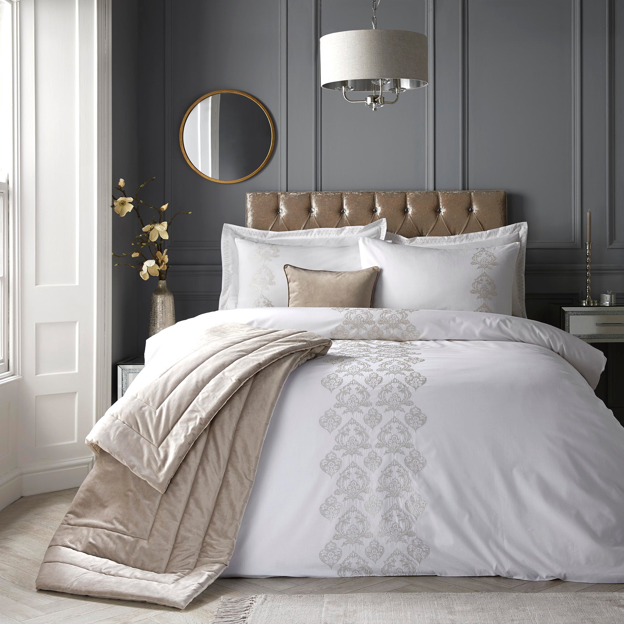 Carmella - Embroidered Duvet Cover Set in Natural by Laurence Llewelyn-Bowen