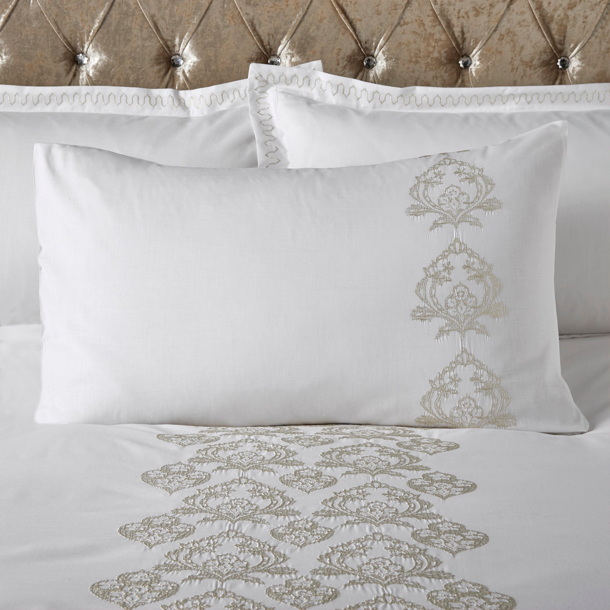Carmella - Embroidered Duvet Cover Set in Natural by Laurence Llewelyn-Bowen