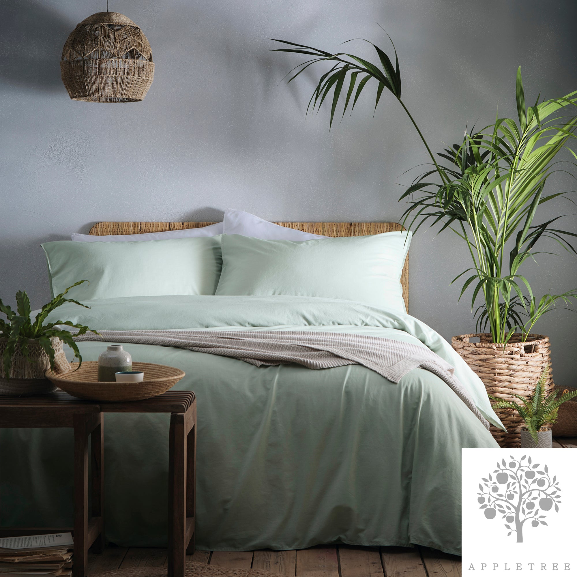 Cassia Green - 100% Relaxed Cotton Duvet Cover Set - by Appletree Loft