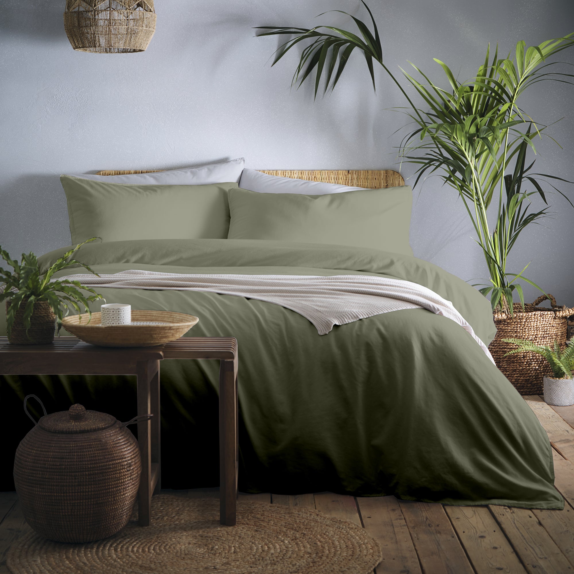 Cassia Khaki - 100% Relaxed Cotton Duvet Cover Set - by Appletree Loft