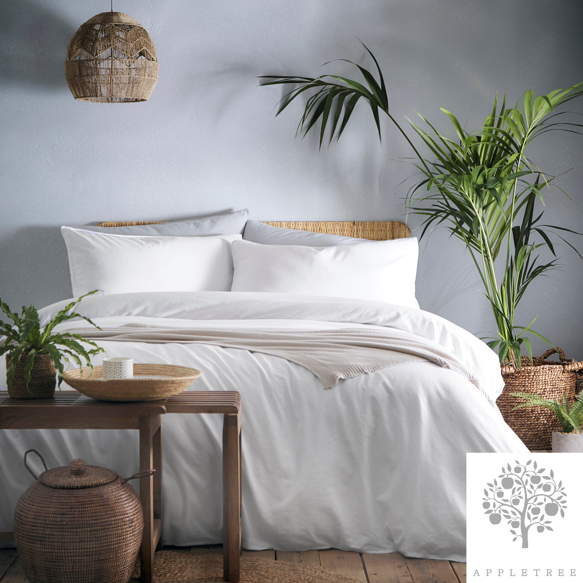 Cassia White - 100% Relaxed Cotton Duvet Cover Set - by Appletree Loft