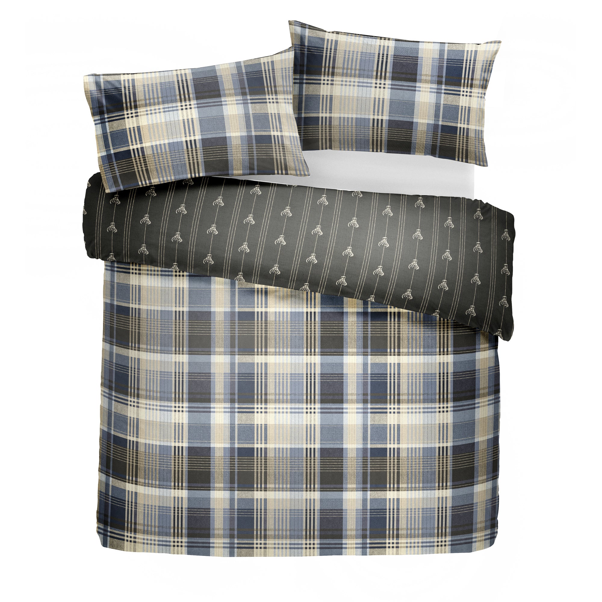 Connolly Check - 100% Brushed Cotton Checked Duvet Set in Charcoal - by D&D Lodge