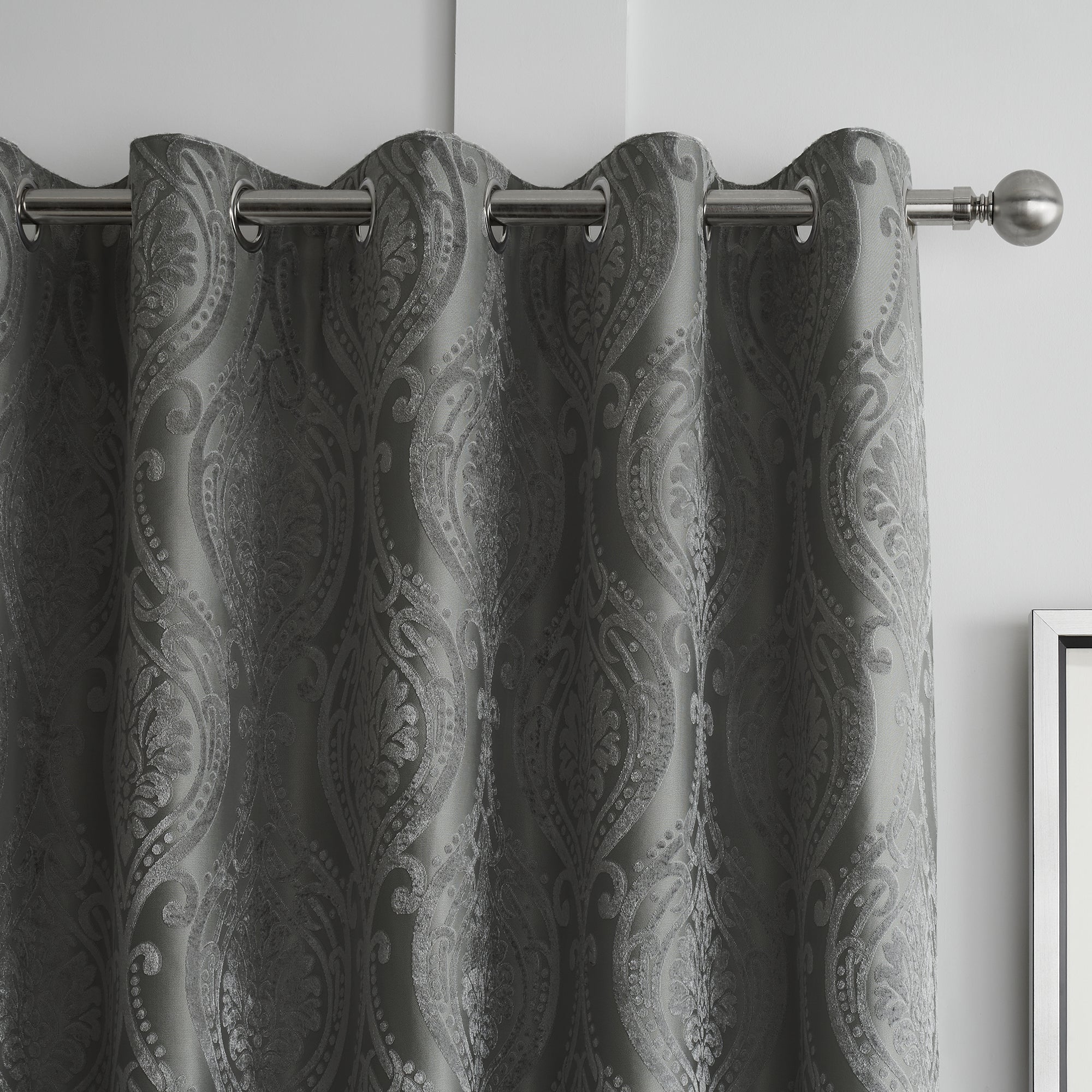 Chateau - Jacquard Pair of Eyelet Curtains in Slate - By Curtina